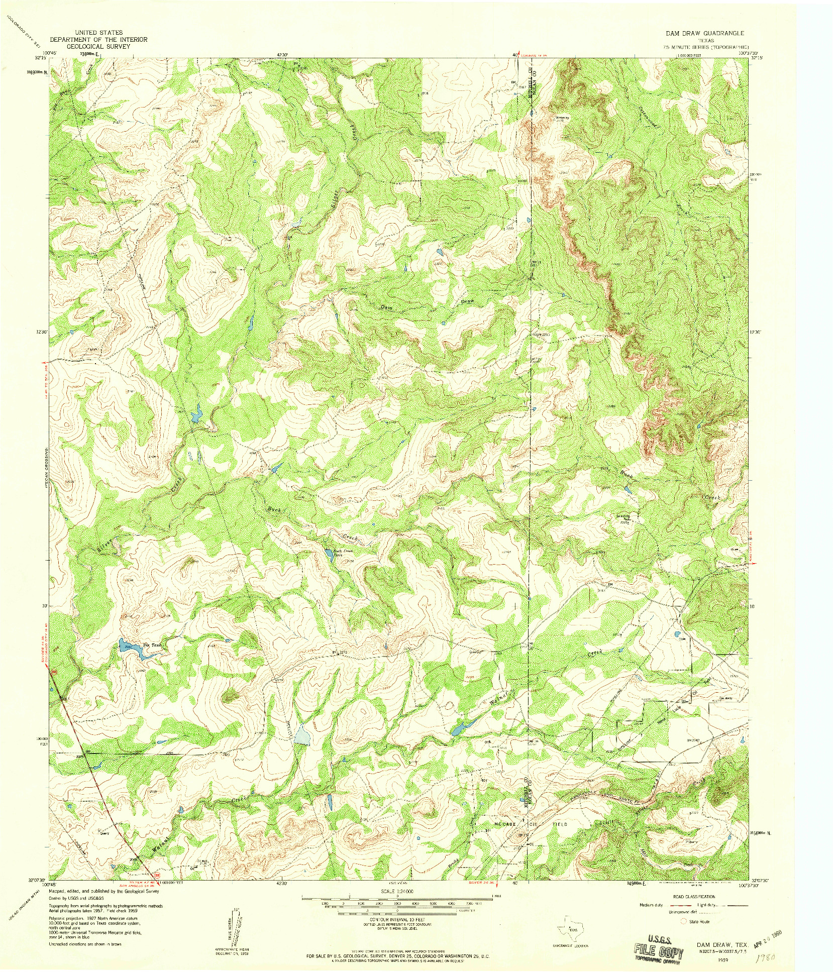 USGS 1:24000-SCALE QUADRANGLE FOR DAM DRAW, TX 1959