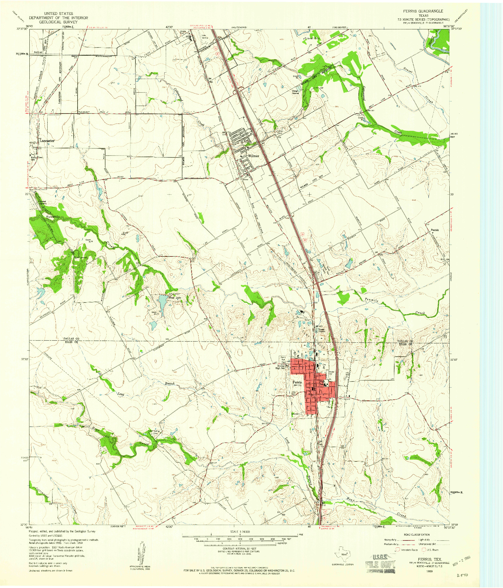 USGS 1:24000-SCALE QUADRANGLE FOR FERRIS, TX 1959