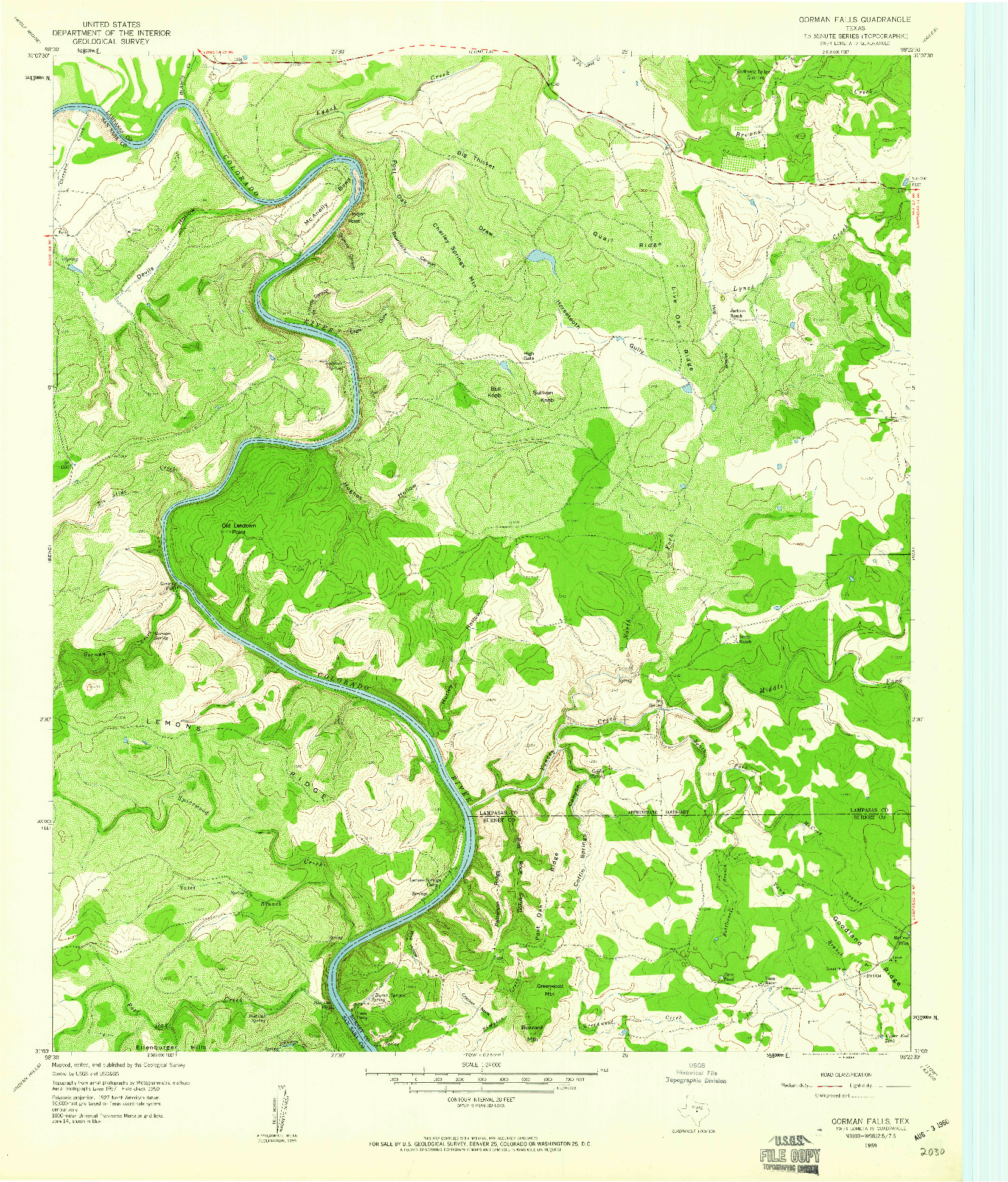 USGS 1:24000-SCALE QUADRANGLE FOR GORMAN FALLS, TX 1959