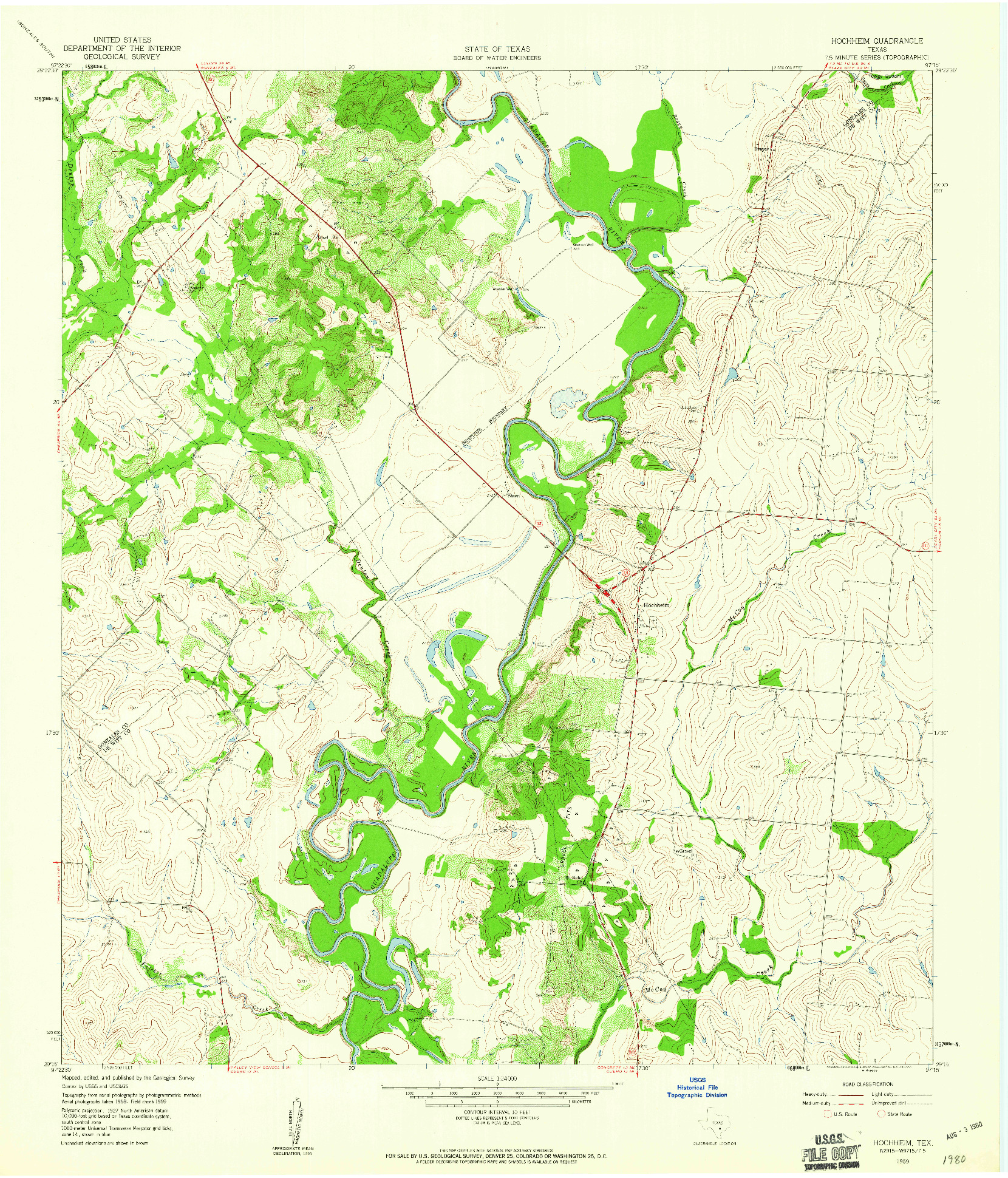 USGS 1:24000-SCALE QUADRANGLE FOR HOCHHEIM, TX 1959