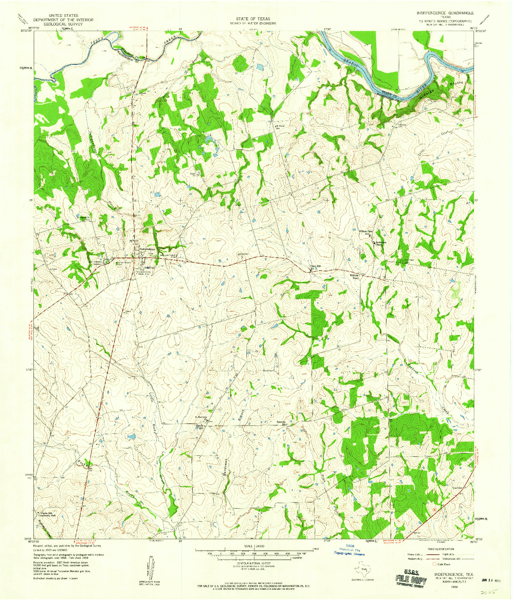 USGS 1:24000-SCALE QUADRANGLE FOR INDEPENDENCE, TX 1959