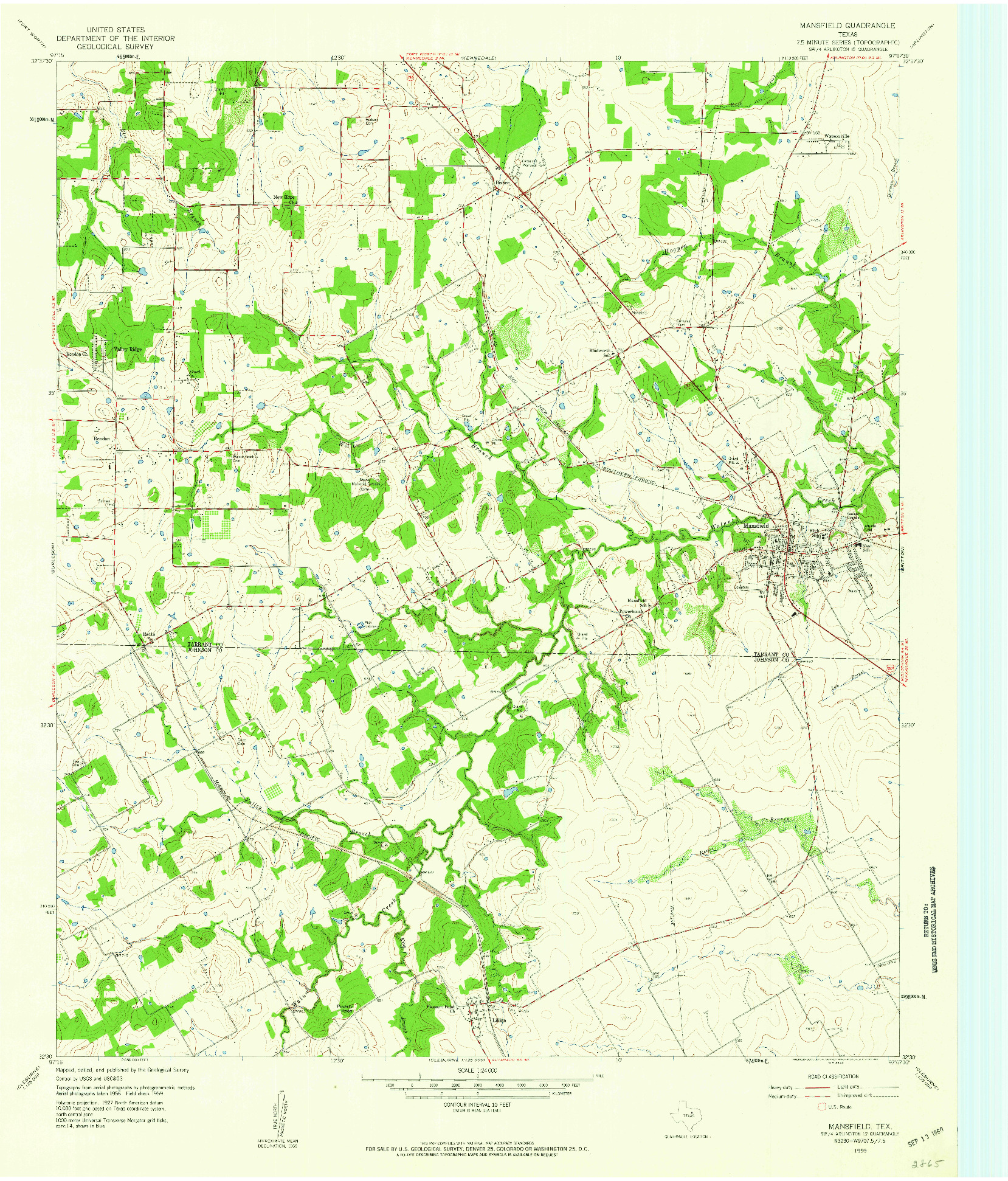 USGS 1:24000-SCALE QUADRANGLE FOR MANSFIELD, TX 1959