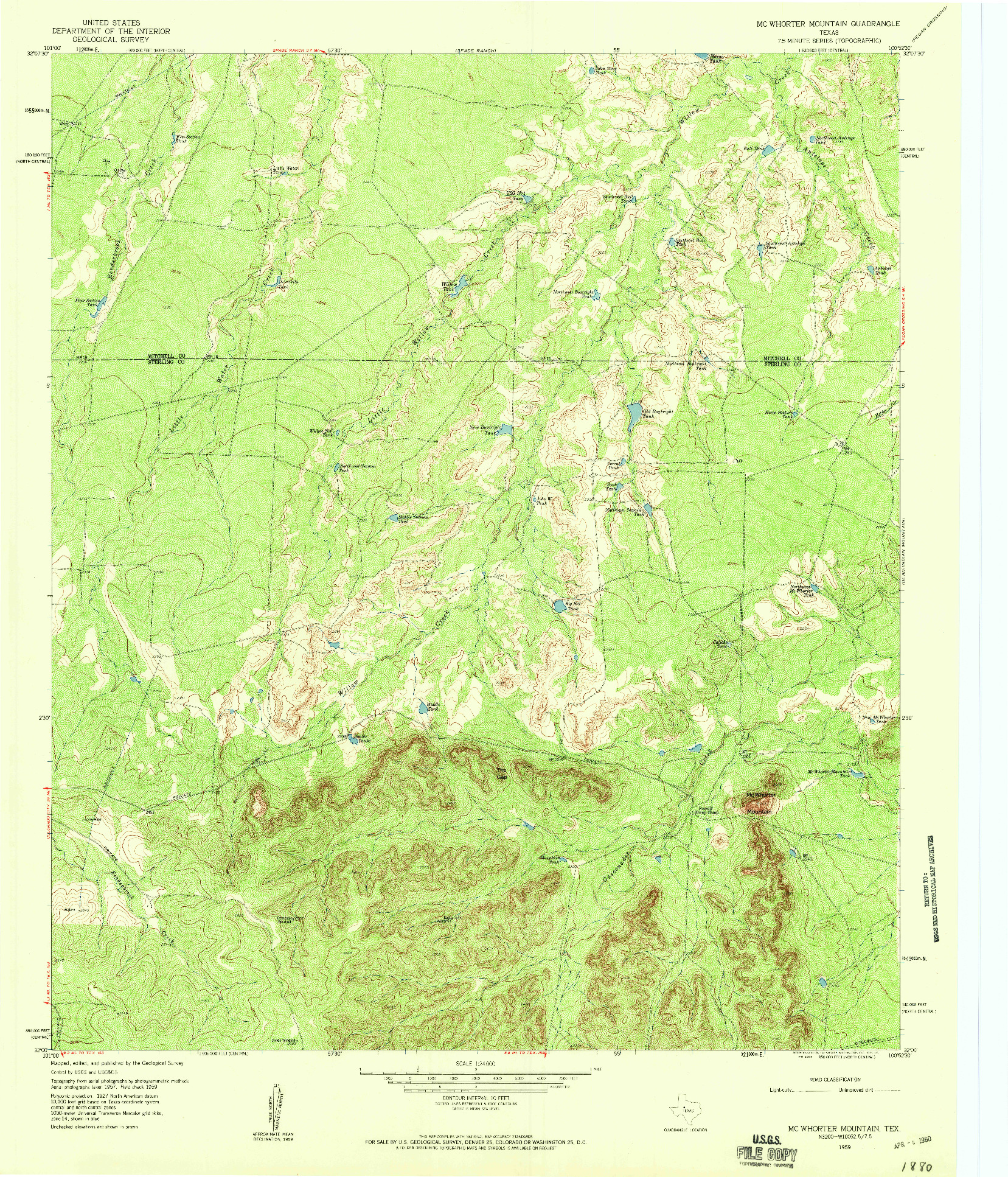 USGS 1:24000-SCALE QUADRANGLE FOR MCWHORTER MOUNTAIN, TX 1959