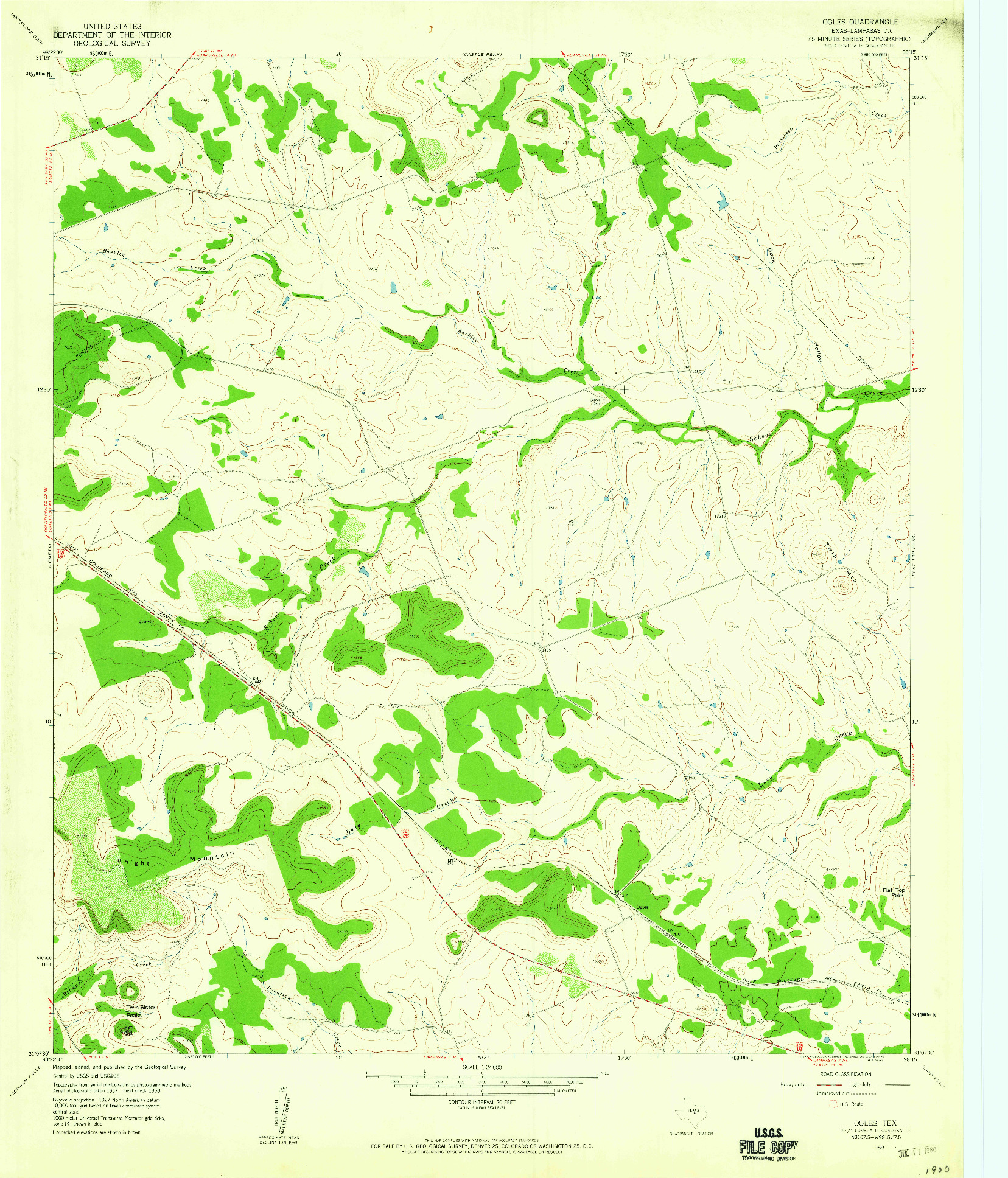 USGS 1:24000-SCALE QUADRANGLE FOR OGLES, TX 1959