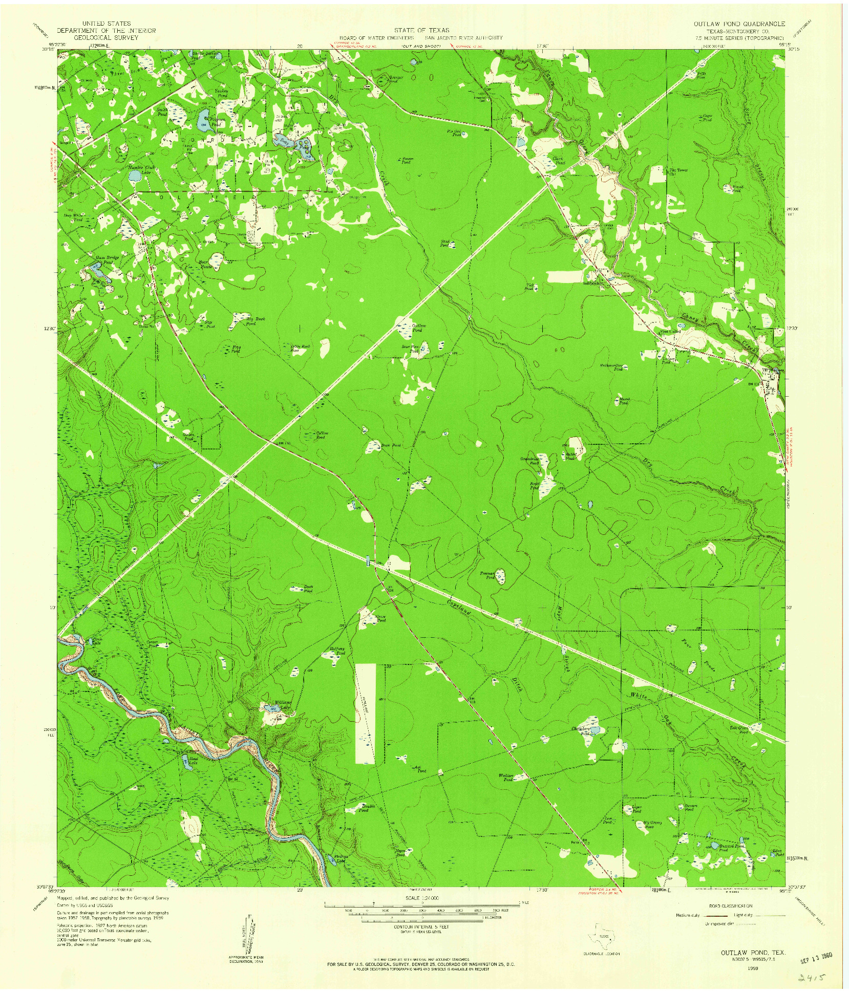 USGS 1:24000-SCALE QUADRANGLE FOR OUTLAW POND, TX 1959