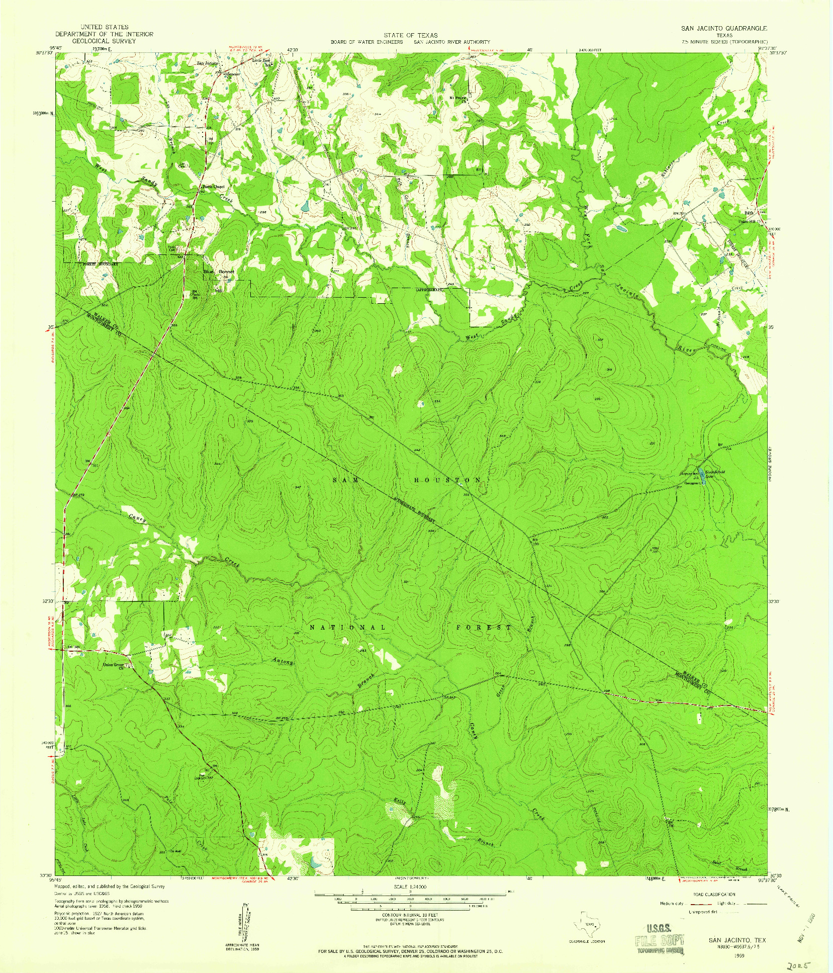 USGS 1:24000-SCALE QUADRANGLE FOR SAN JACINTO, TX 1959