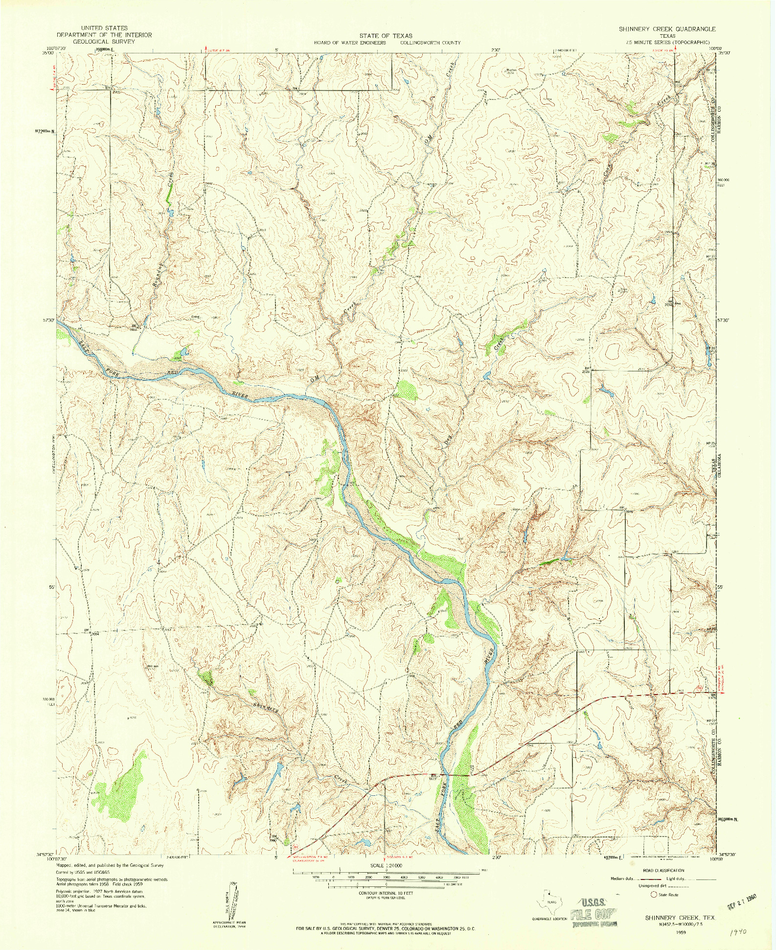 USGS 1:24000-SCALE QUADRANGLE FOR SHINNERY CREEK, TX 1959