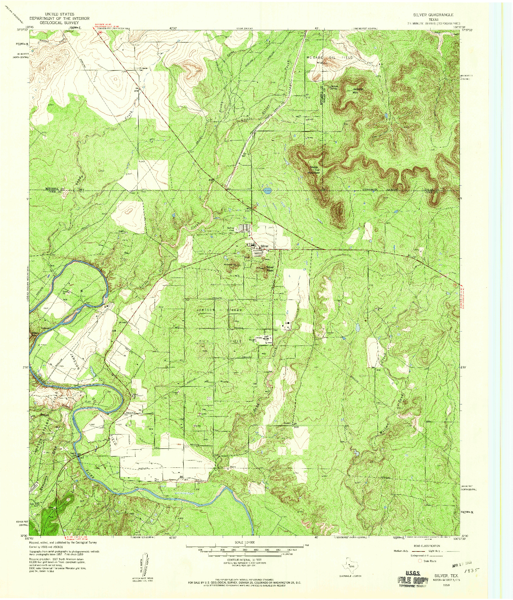 USGS 1:24000-SCALE QUADRANGLE FOR SILVER, TX 1959