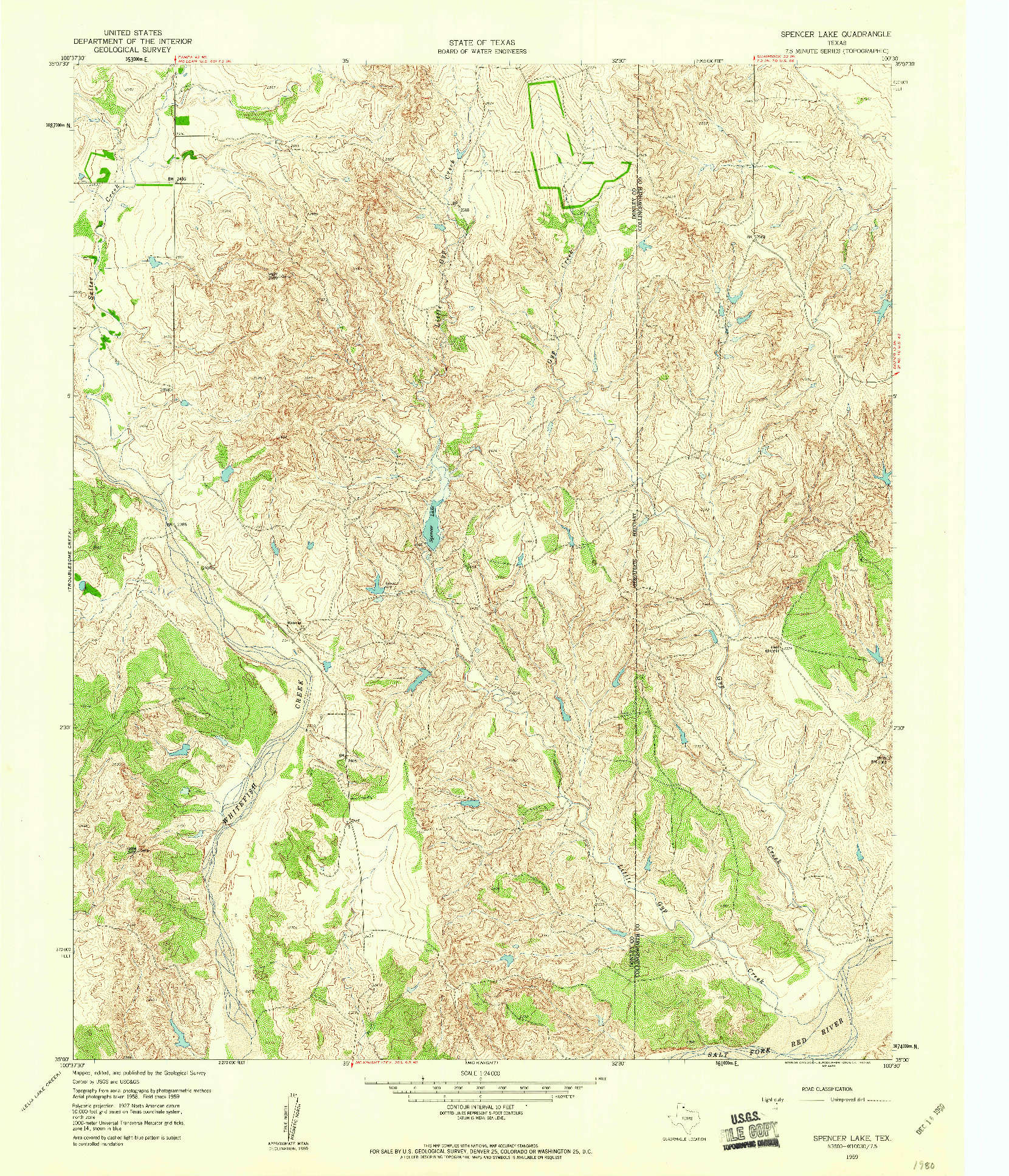 USGS 1:24000-SCALE QUADRANGLE FOR SPENCER LAKE, TX 1959