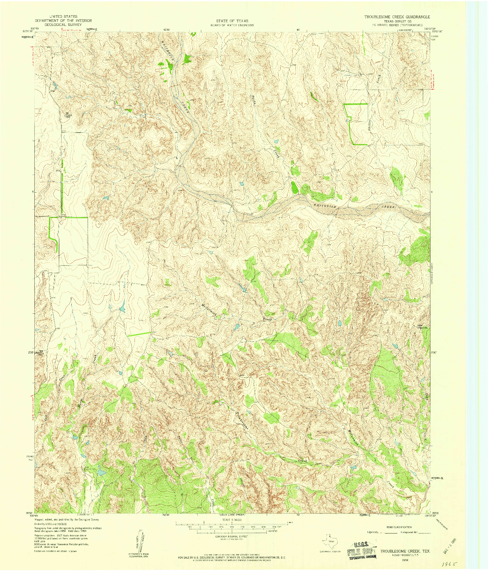 USGS 1:24000-SCALE QUADRANGLE FOR TROUBLESOME CREEK, TX 1959