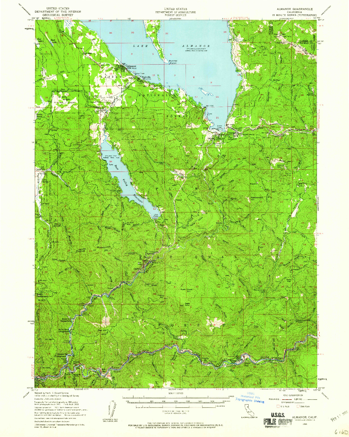 USGS 1:62500-SCALE QUADRANGLE FOR ALMANOR, CA 1955