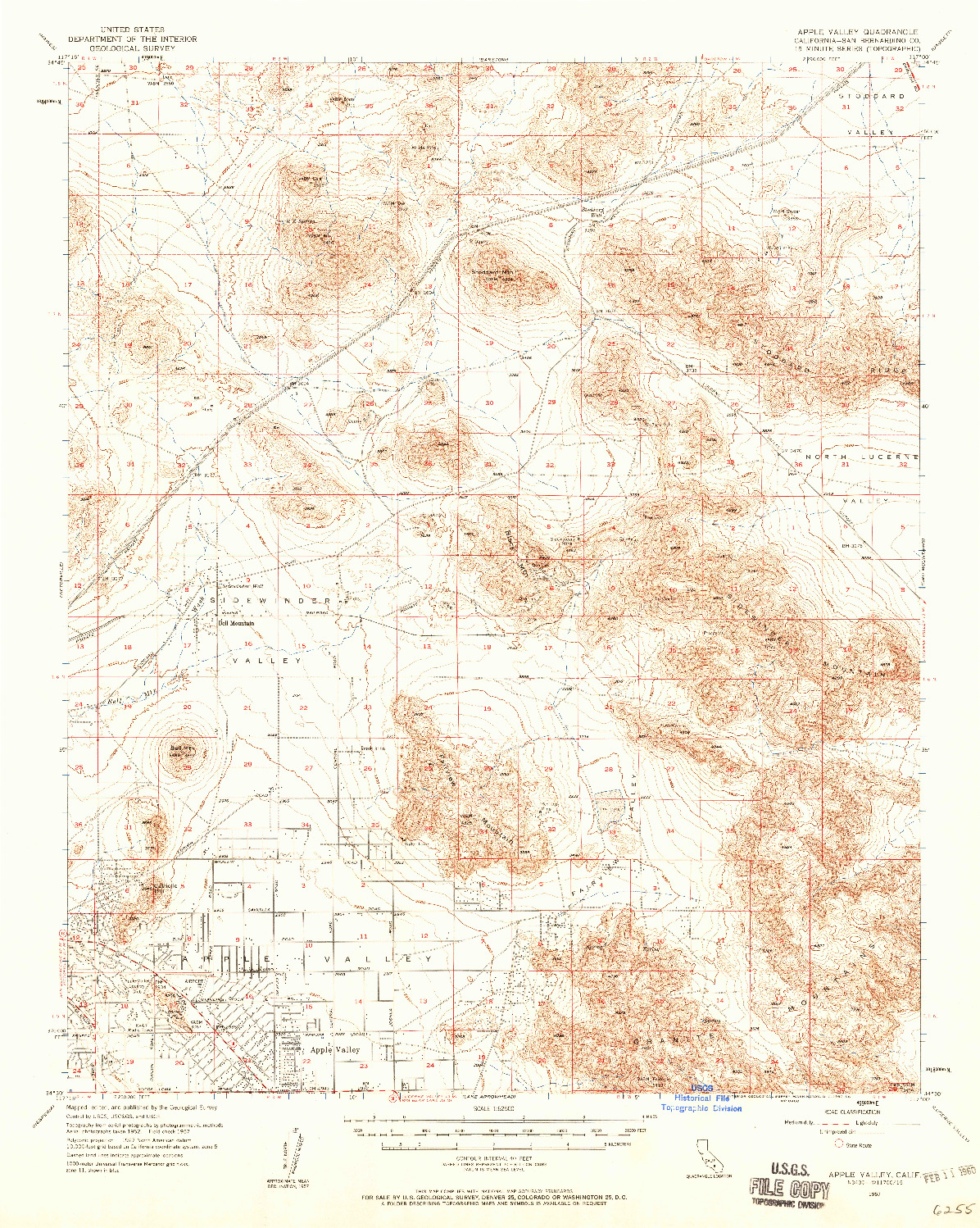 USGS 1:62500-SCALE QUADRANGLE FOR APPLE VALLEY, CA 1957