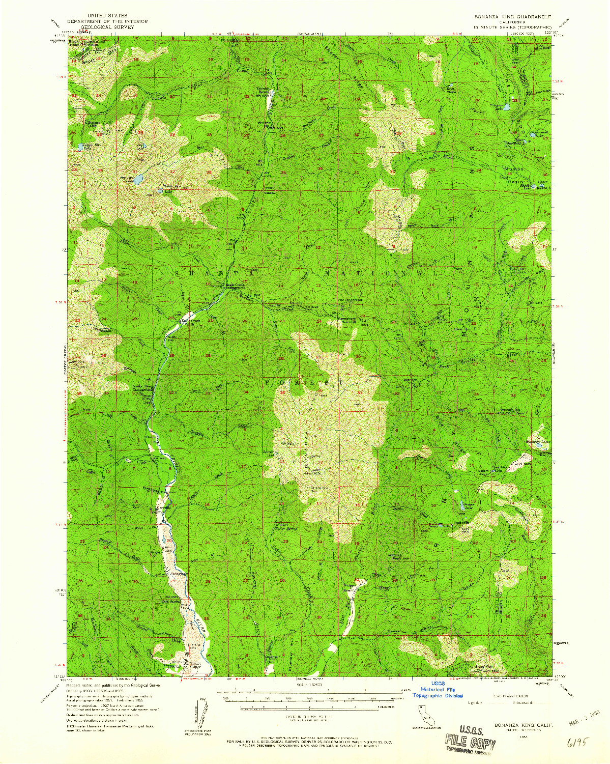 USGS 1:62500-SCALE QUADRANGLE FOR BONANZA KING, CA 1955