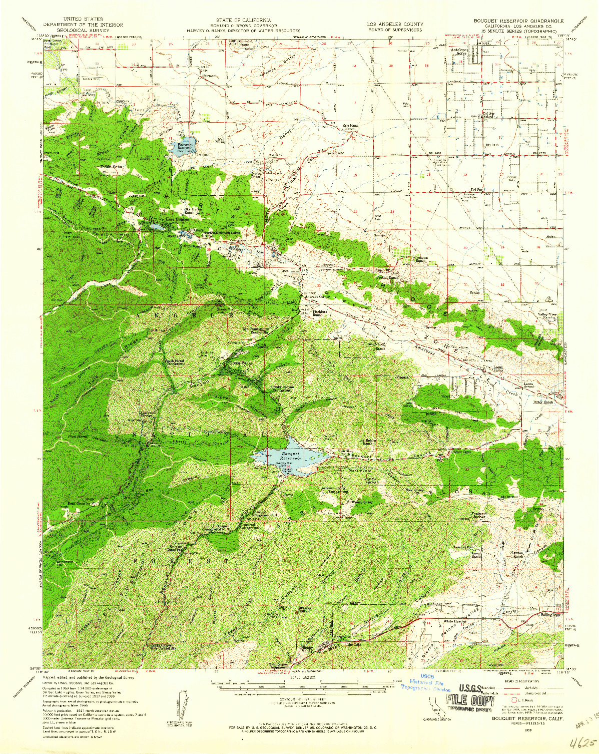 USGS 1:62500-SCALE QUADRANGLE FOR BOUQUET RESERVOIR, CA 1958