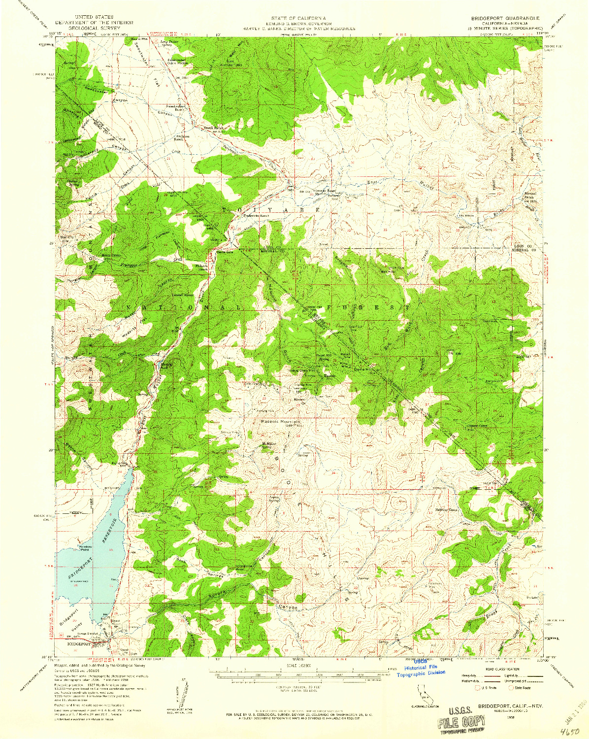 USGS 1:62500-SCALE QUADRANGLE FOR BRIDGEPORT, CA 1958