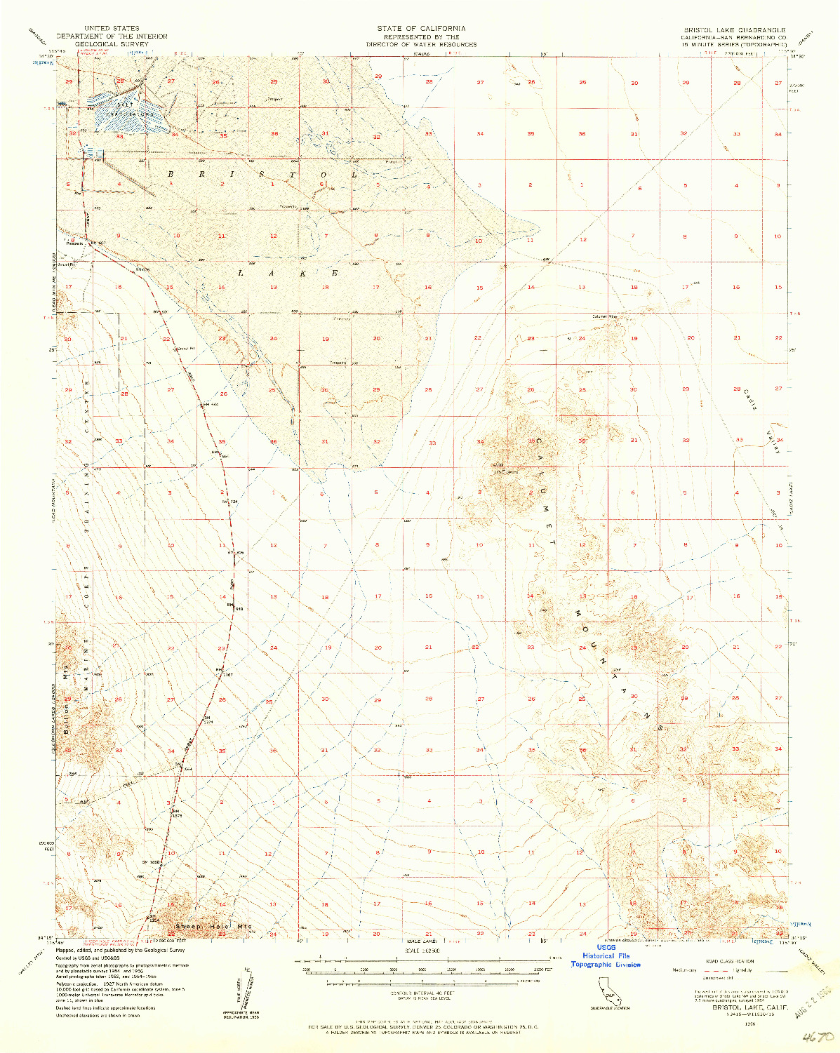 USGS 1:62500-SCALE QUADRANGLE FOR BRISTOL LAKE, CA 1956