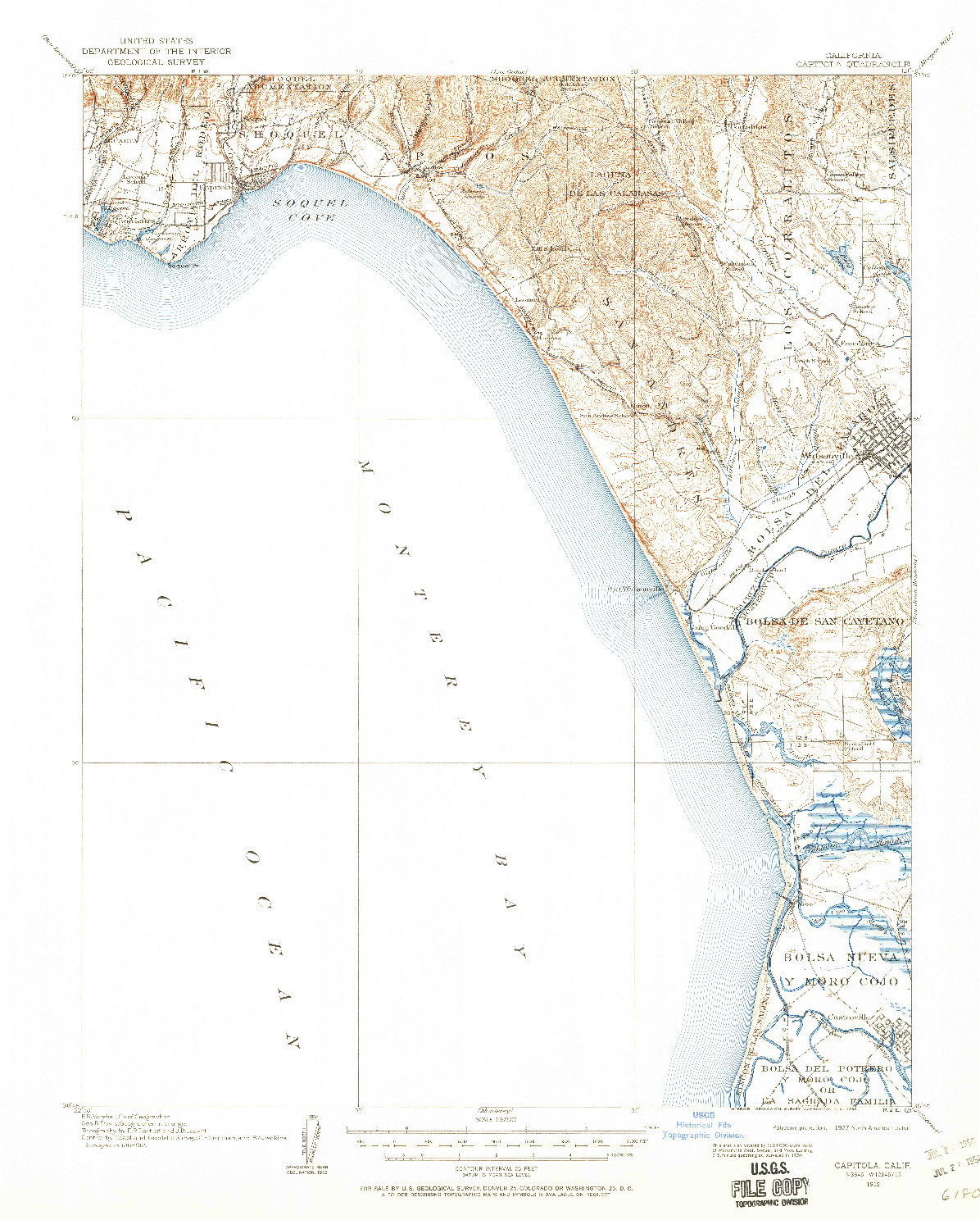 USGS 1:62500-SCALE QUADRANGLE FOR CAPITOLA, CA 1912