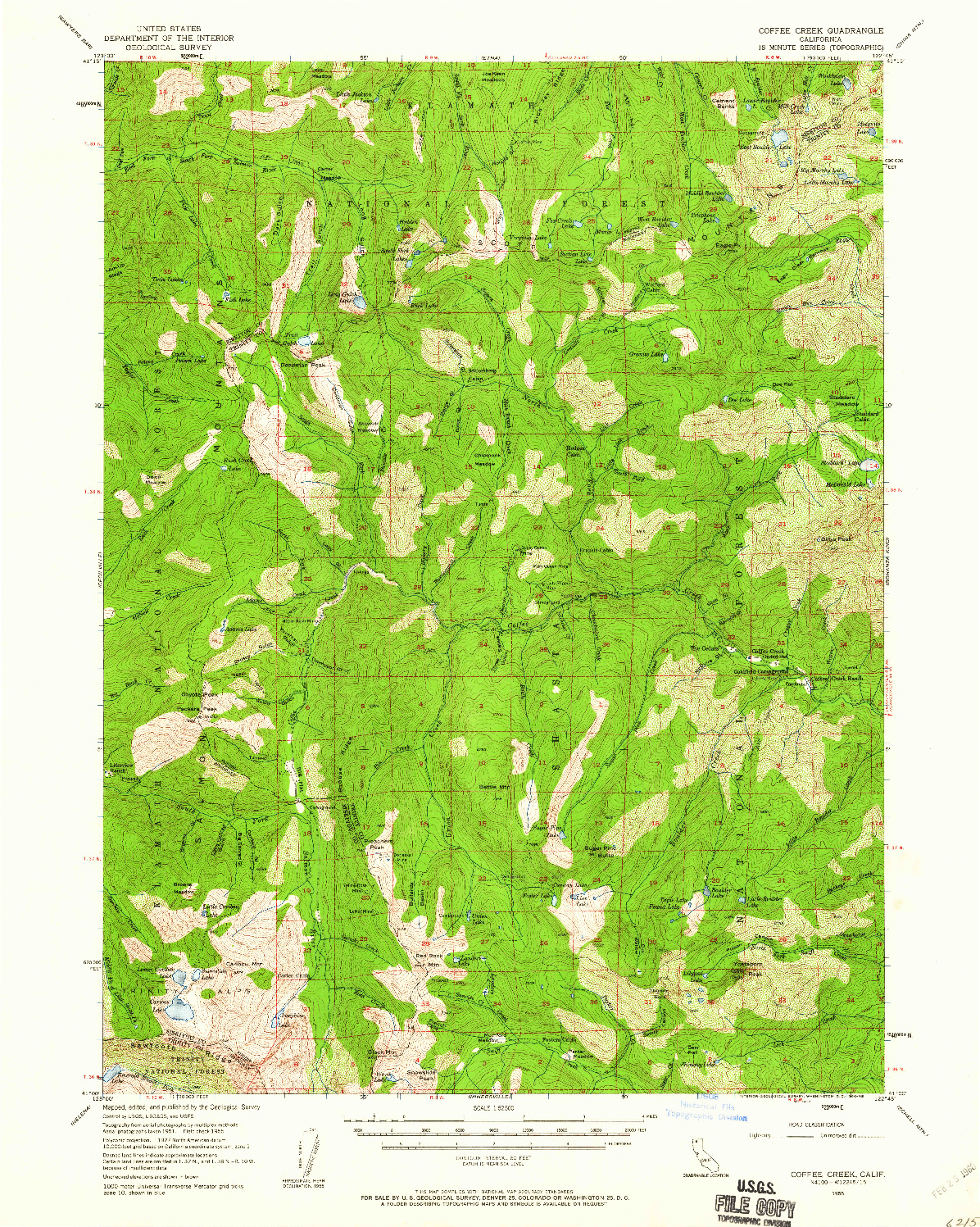 USGS 1:62500-SCALE QUADRANGLE FOR COFFEE CREEK, CA 1955