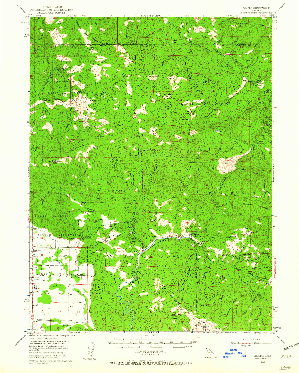 USGS 1:62500-SCALE QUADRANGLE FOR COVELO, CA 1952