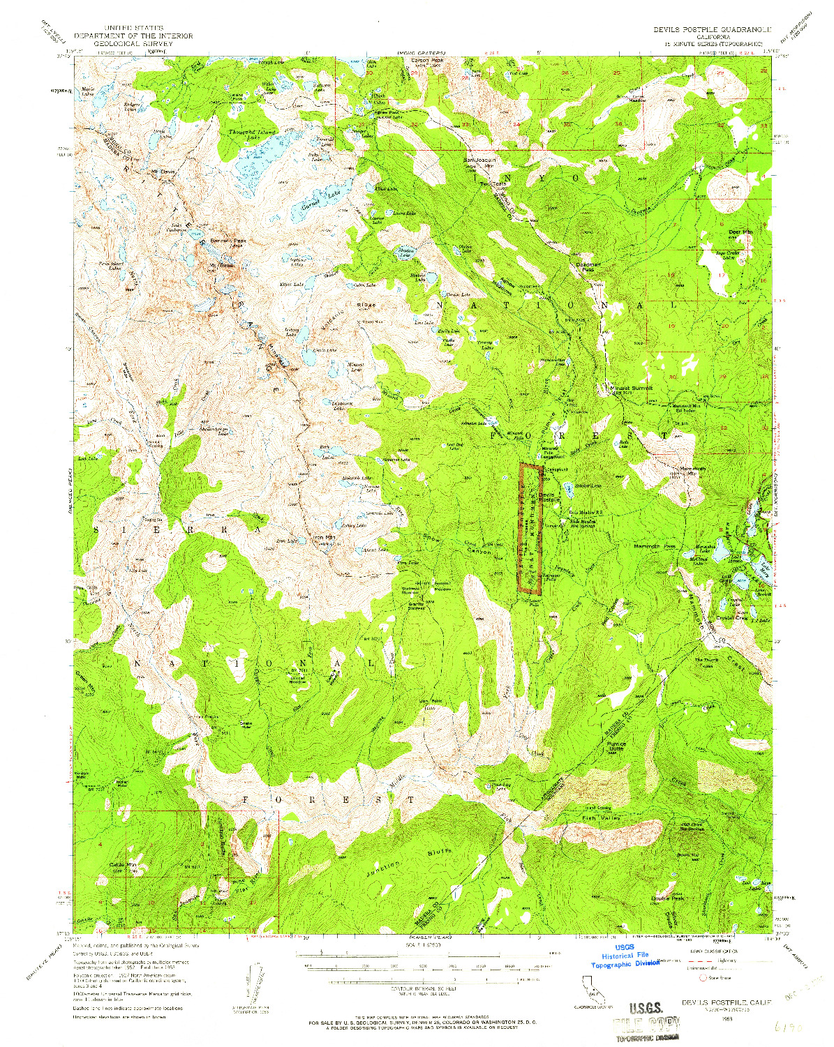 USGS 1:62500-SCALE QUADRANGLE FOR DEVILS POSTPILE, CA 1953