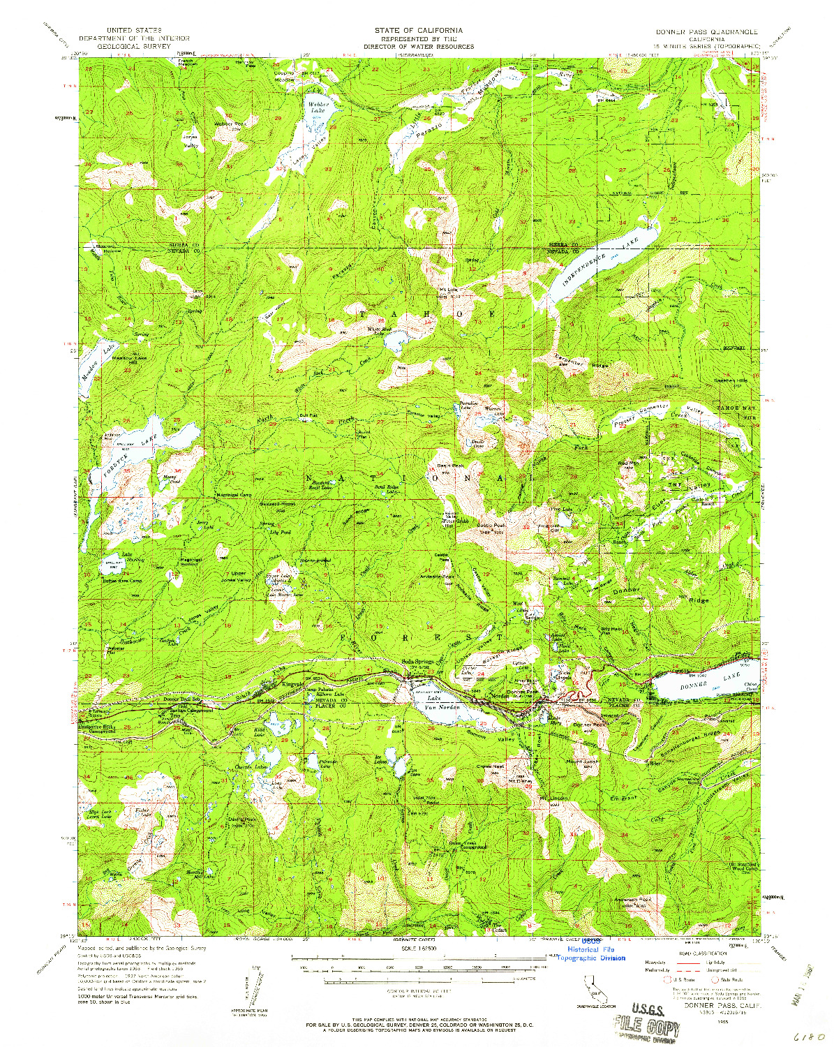 USGS 1:62500-SCALE QUADRANGLE FOR DONNER PASS, CA 1955