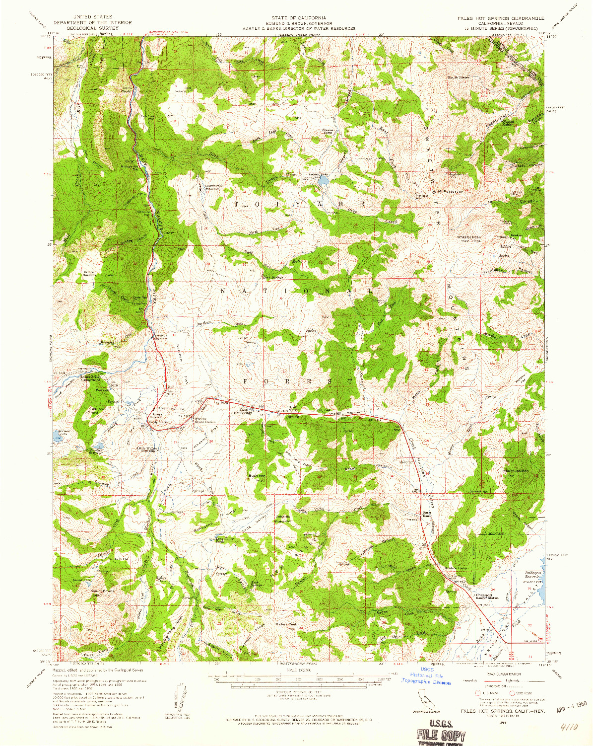 USGS 1:62500-SCALE QUADRANGLE FOR FALES HOT SPRINGS, CA 1956
