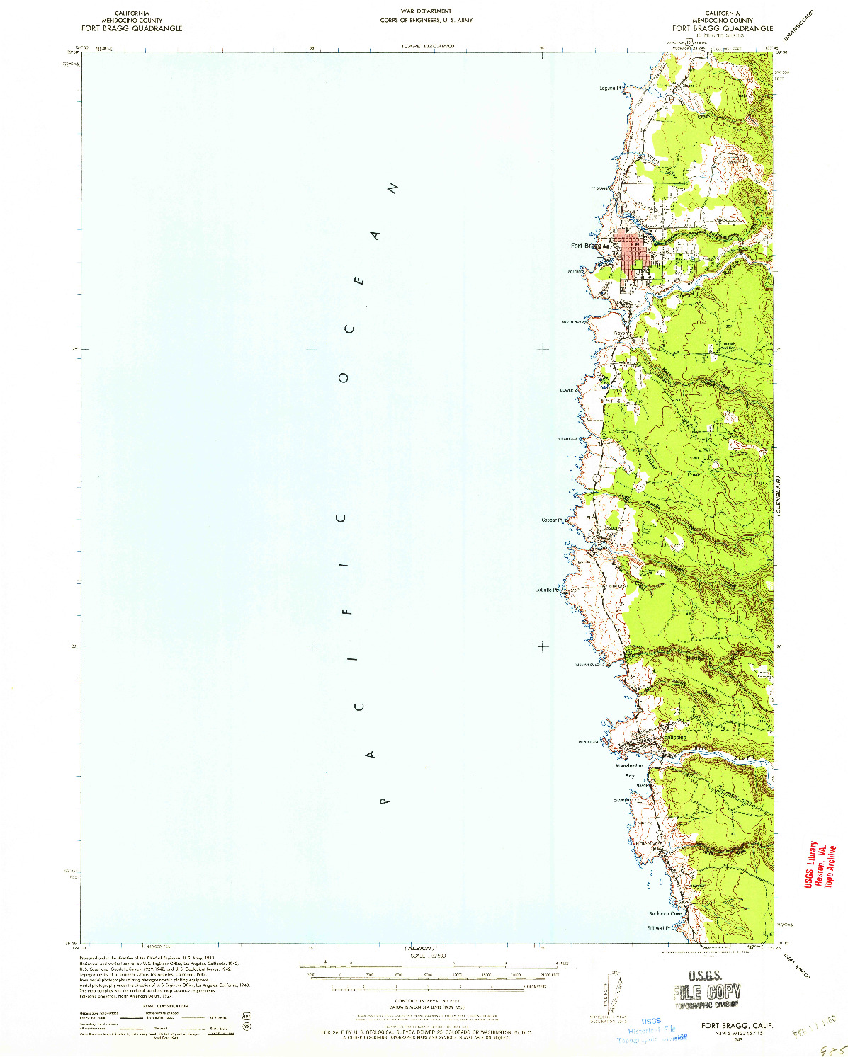 USGS 1:62500-SCALE QUADRANGLE FOR FORT BRAGG, CA 1943