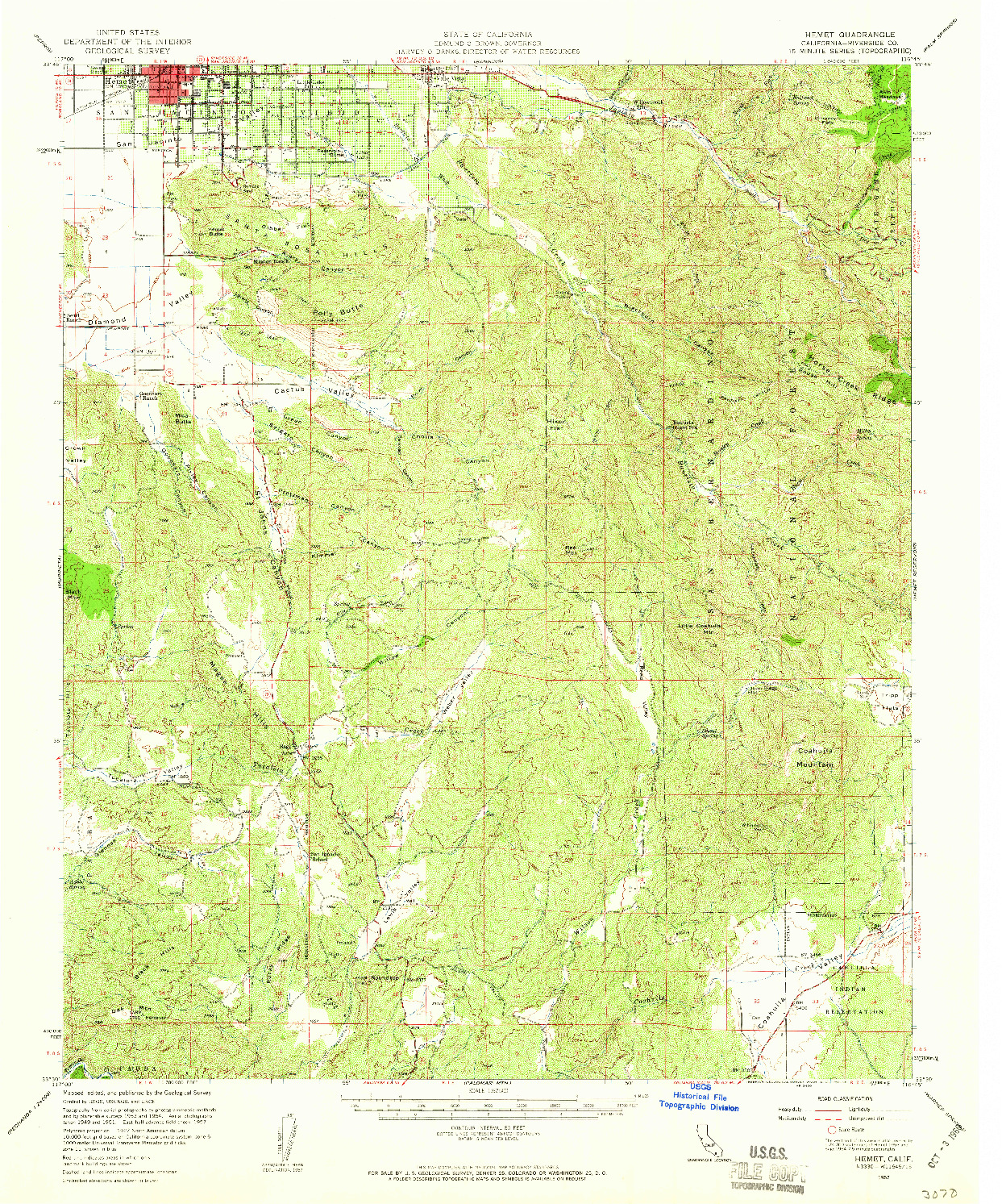 USGS 1:62500-SCALE QUADRANGLE FOR HEMET, CA 1957