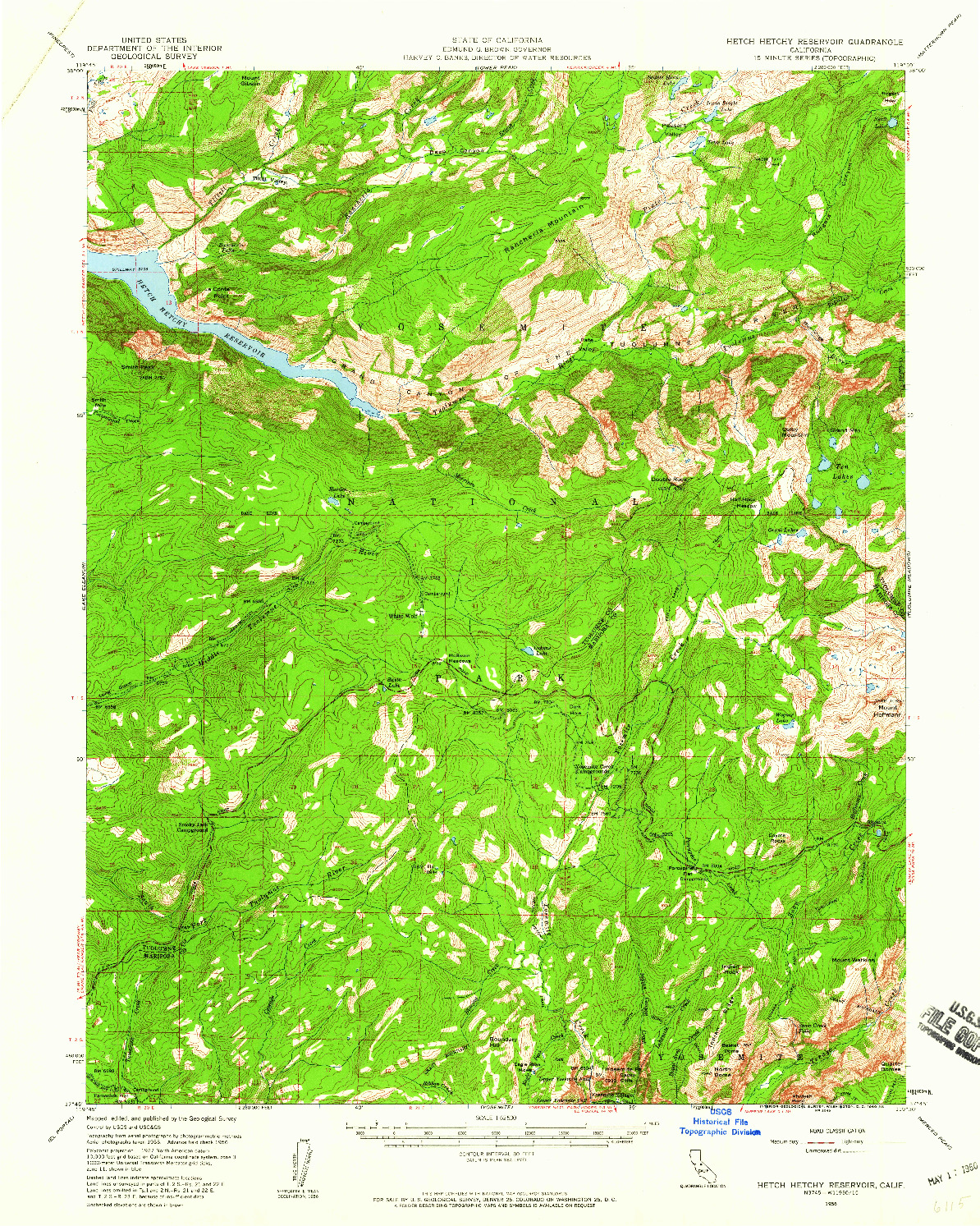 USGS 1:62500-SCALE QUADRANGLE FOR HETCH HETCHY RESERVOIR, CA 1956