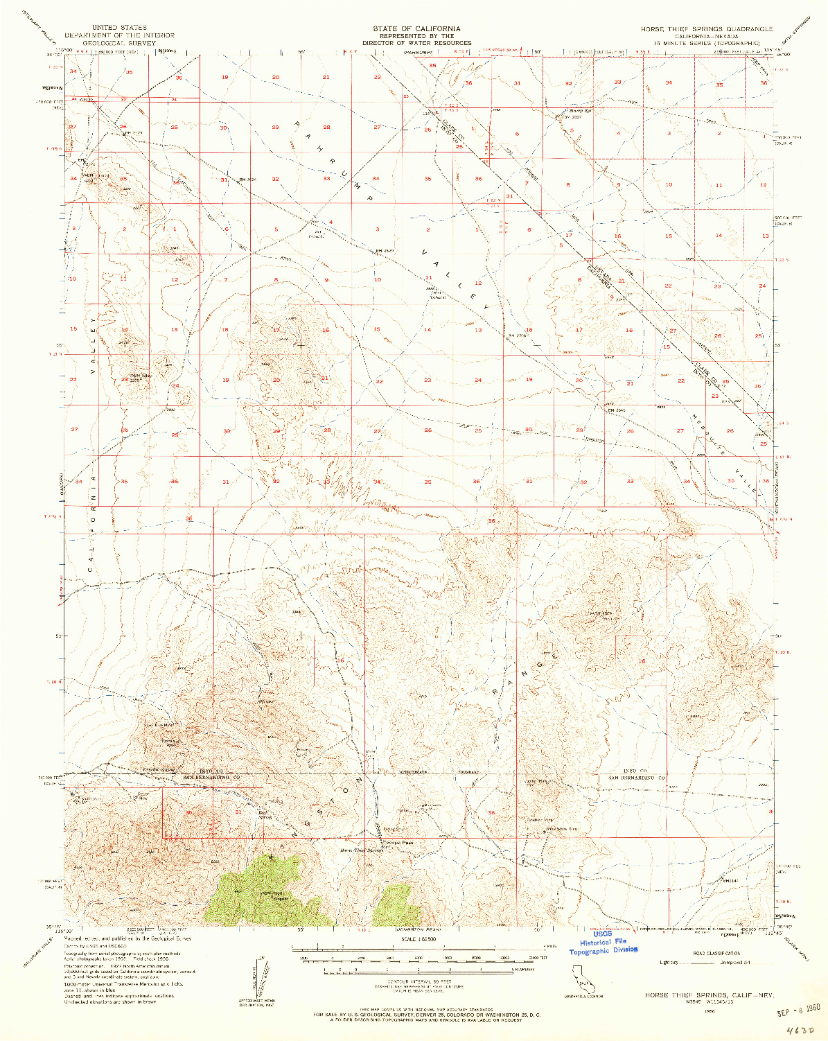 USGS 1:62500-SCALE QUADRANGLE FOR HORSE THIEF SPRINGS, CA 1956