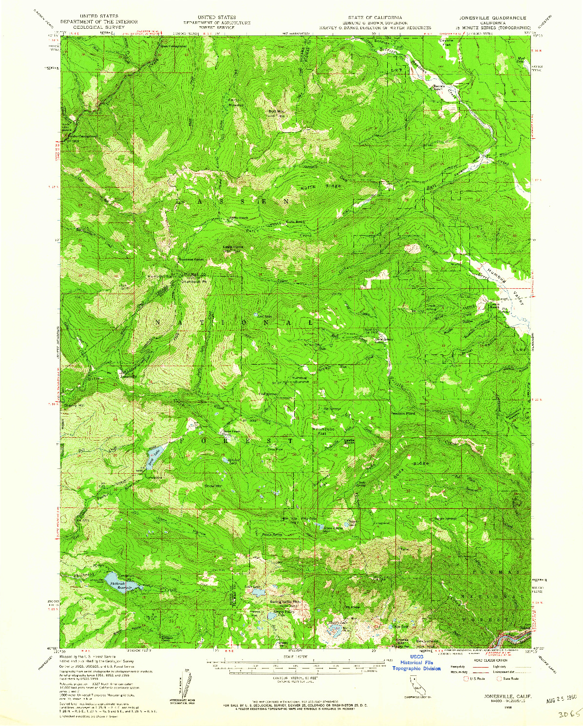 USGS 1:62500-SCALE QUADRANGLE FOR JONESVILLE, CA 1958