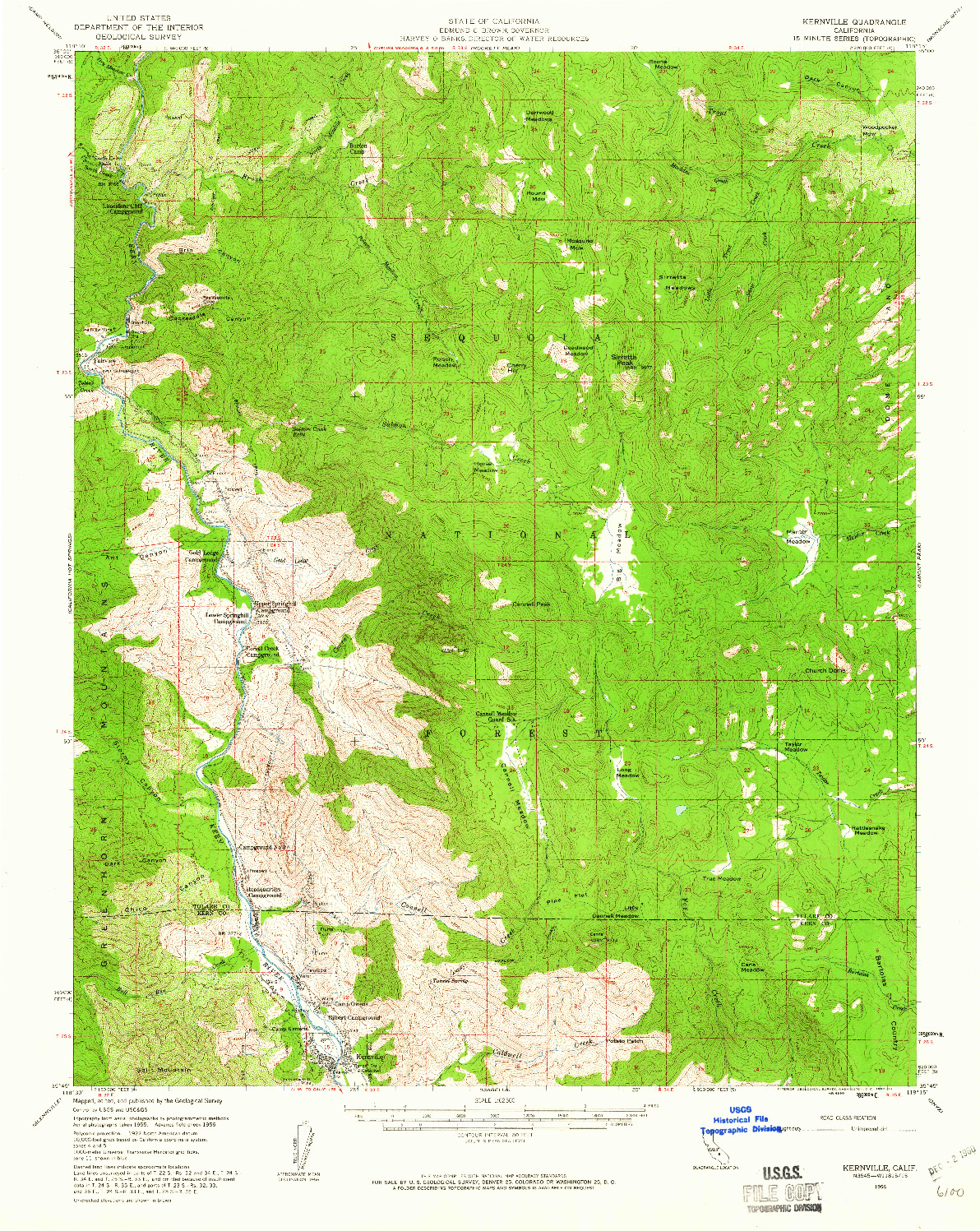 USGS 1:62500-SCALE QUADRANGLE FOR KERNVILLE, CA 1956