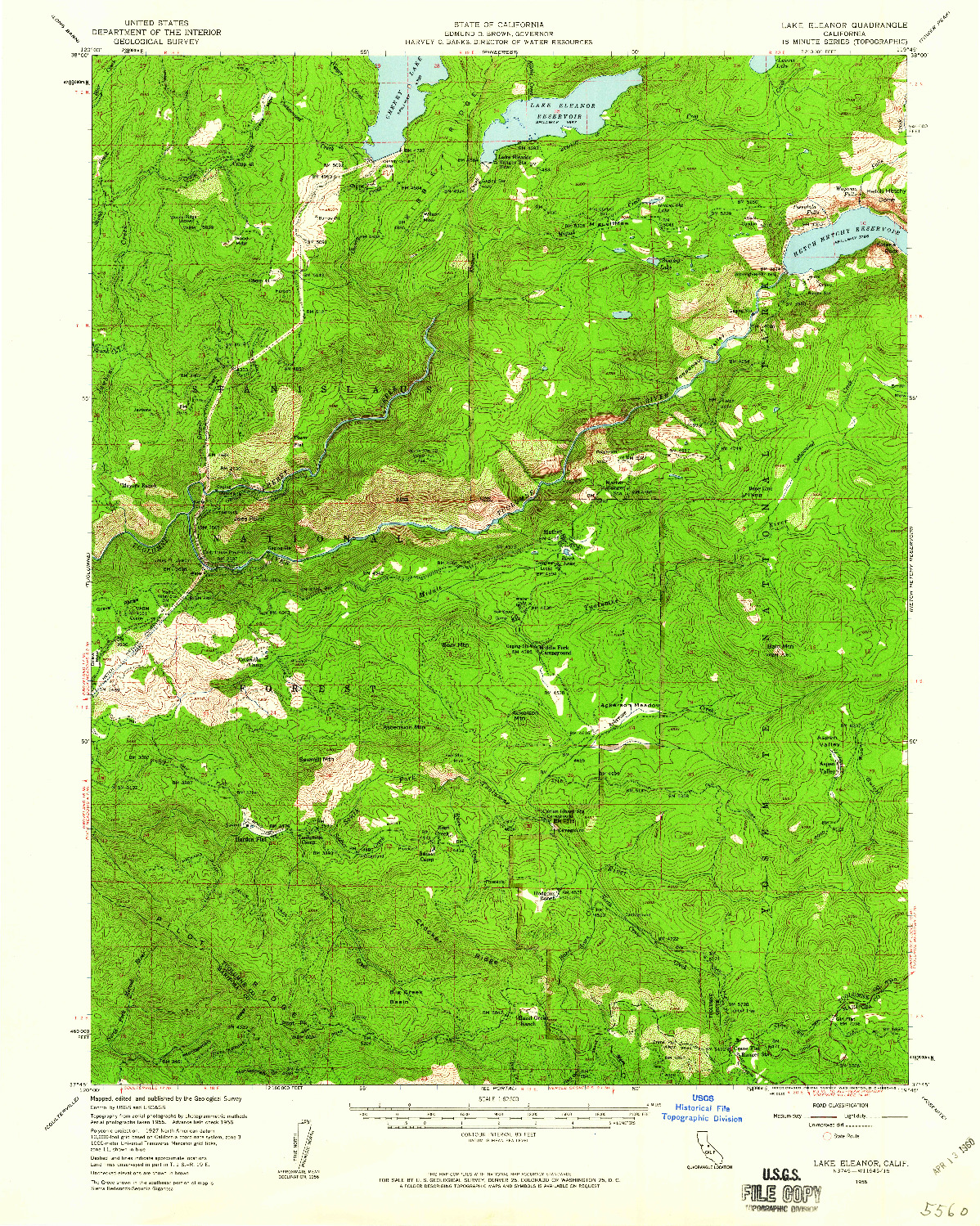 USGS 1:62500-SCALE QUADRANGLE FOR LAKE ELEANOR, CA 1956