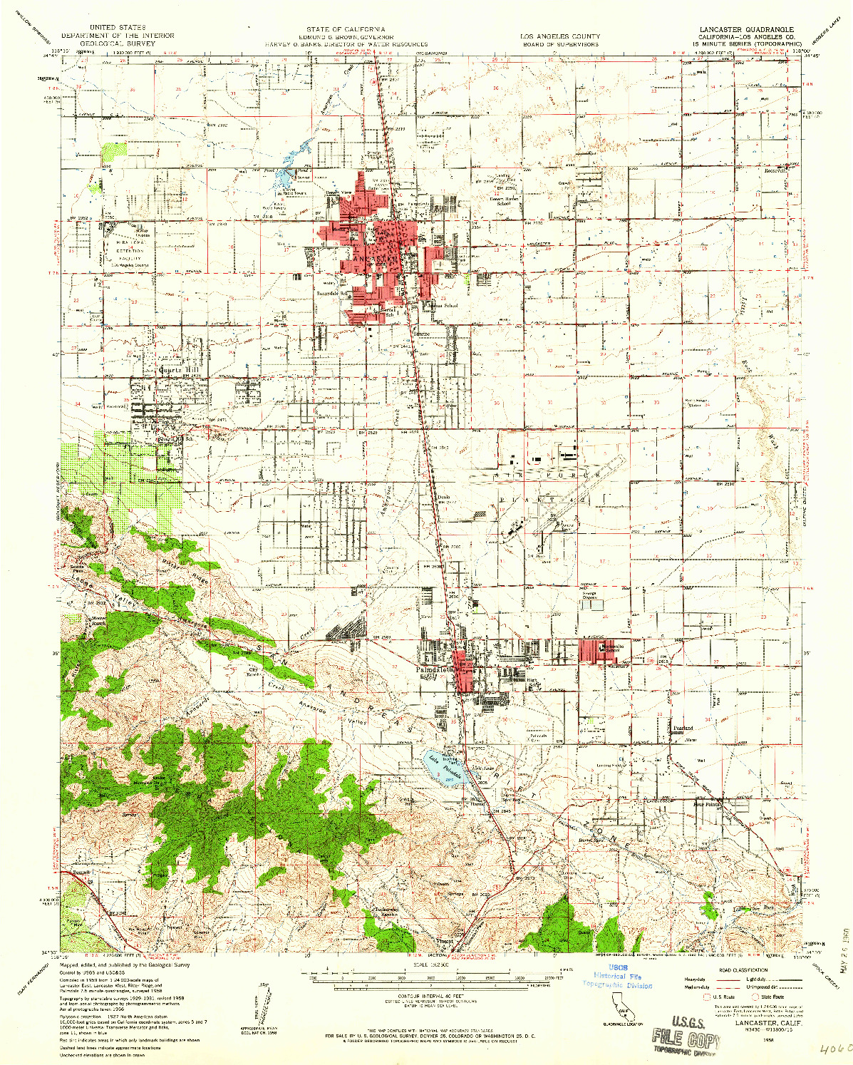 USGS 1:62500-SCALE QUADRANGLE FOR LANCASTER, CA 1958