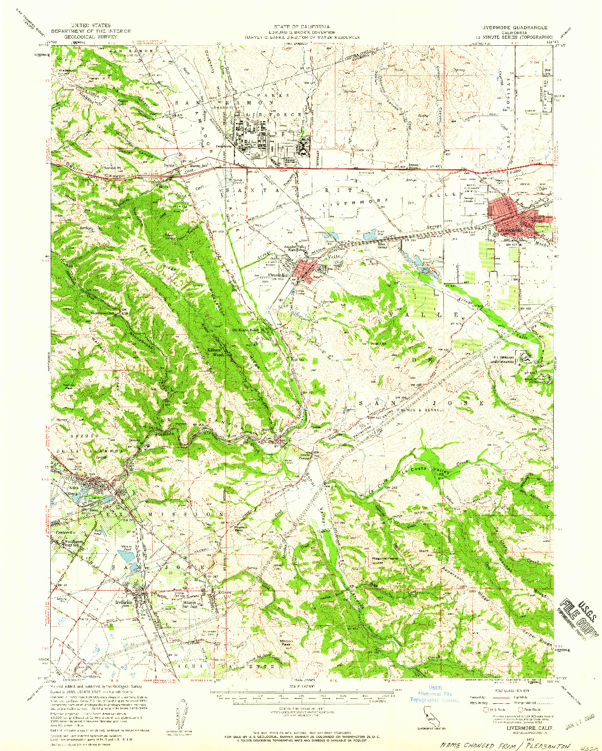 USGS 1:62500-SCALE QUADRANGLE FOR LIVERMORE, CA 1953