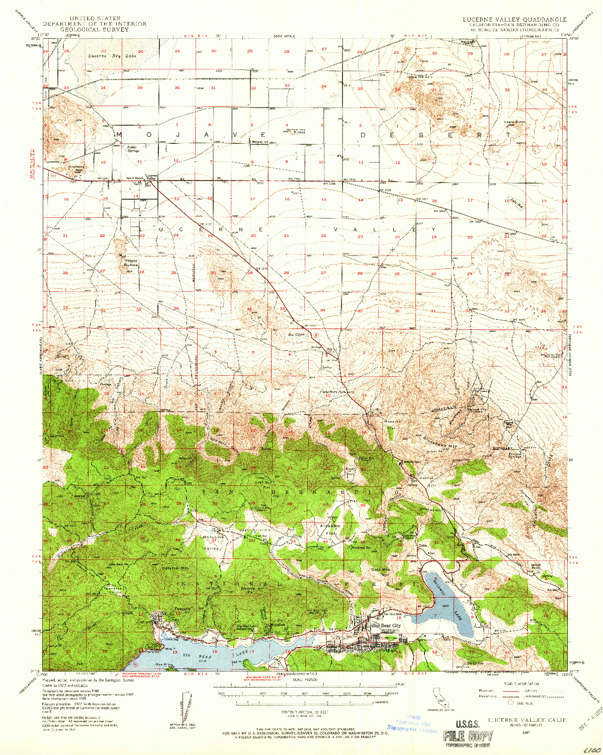 USGS 1:62500-SCALE QUADRANGLE FOR LUCERNE VALLEY, CA 1947