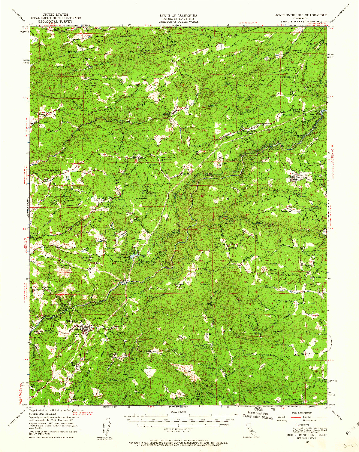 USGS 1:62500-SCALE QUADRANGLE FOR MOKELUMNE HILL, CA 1948