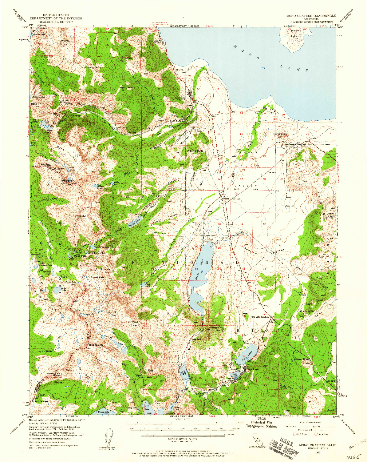 USGS 1:62500-SCALE QUADRANGLE FOR MONO CRATERS, CA 1953