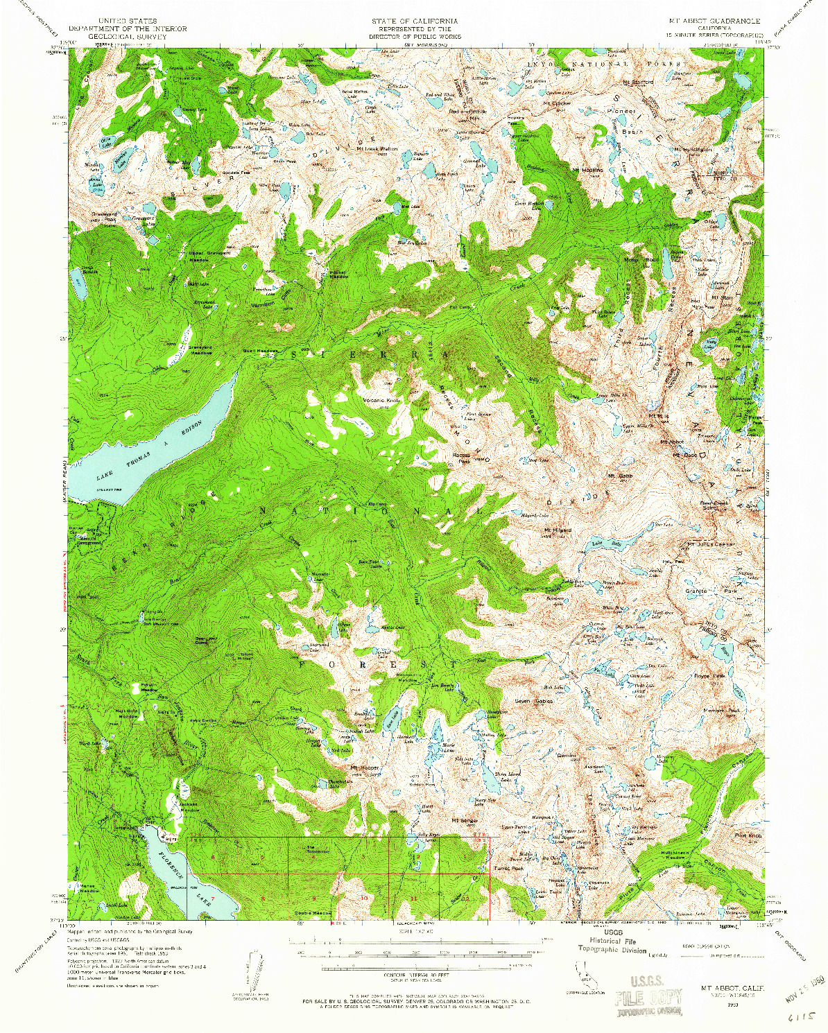 USGS 1:62500-SCALE QUADRANGLE FOR MT ABBOT, CA 1953