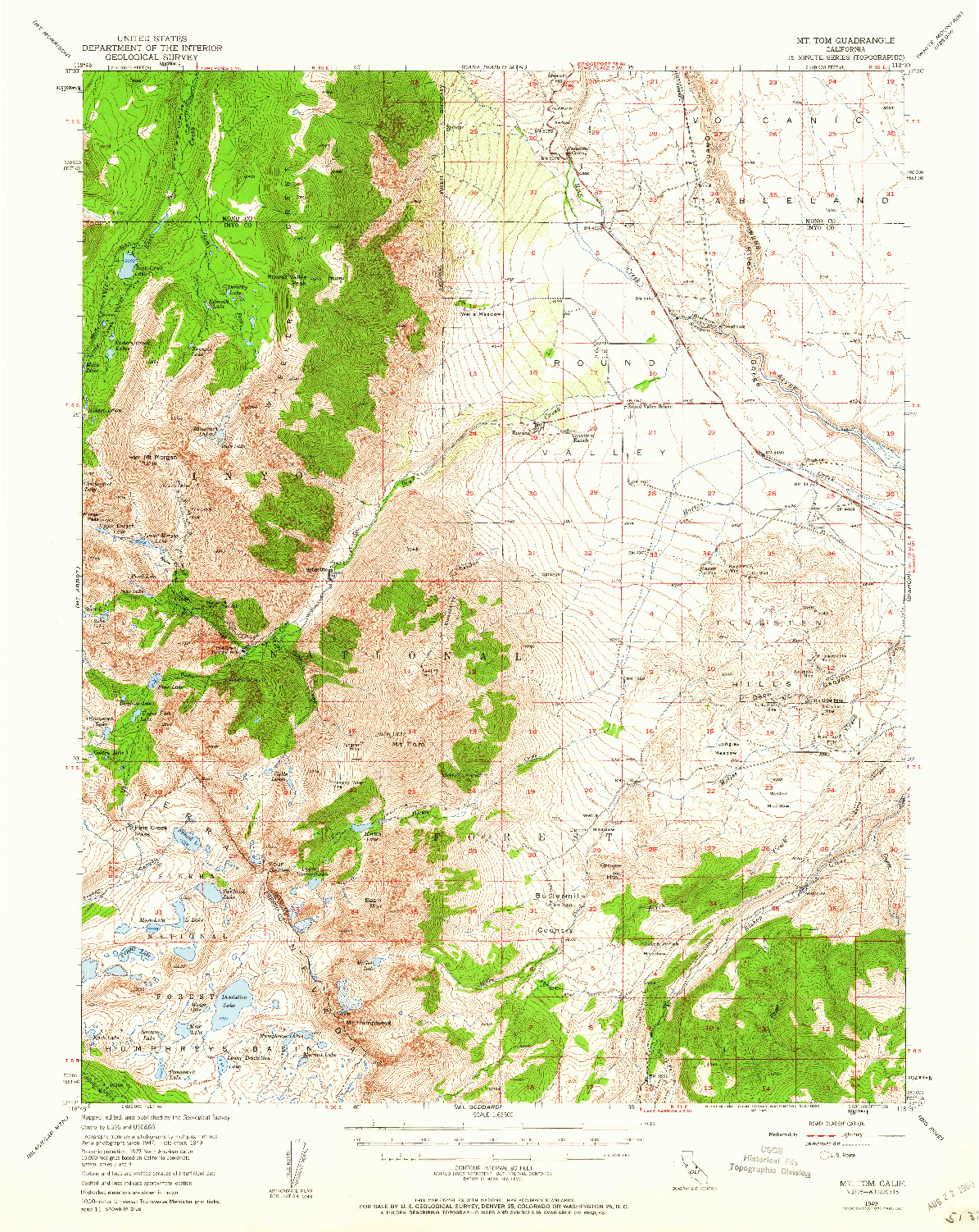USGS 1:62500-SCALE QUADRANGLE FOR MT. TOM, CA 1954