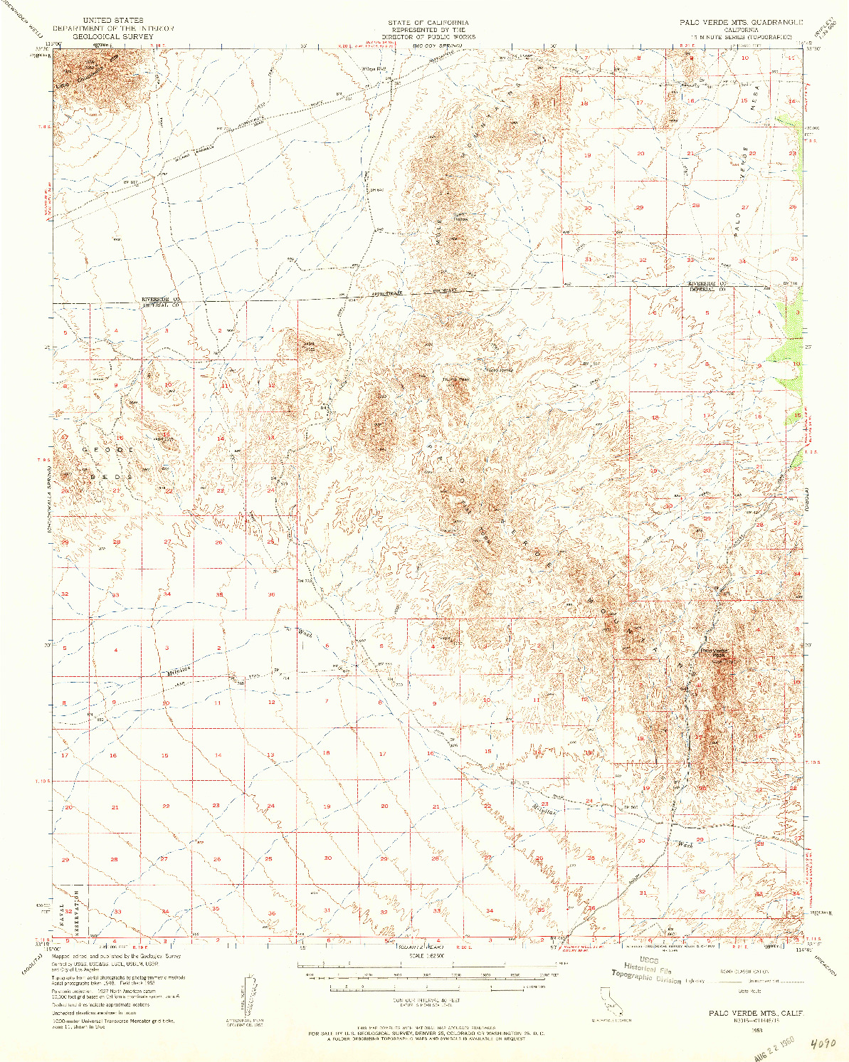 USGS 1:62500-SCALE QUADRANGLE FOR PALO VERDE MOUNTAINS, CA 1953
