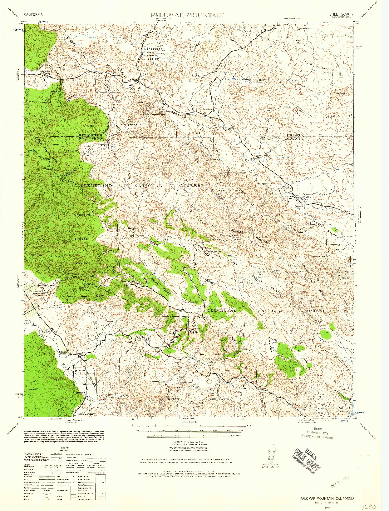 USGS 1:62500-SCALE QUADRANGLE FOR PALOMAR MOUNTAIN, CA 1939