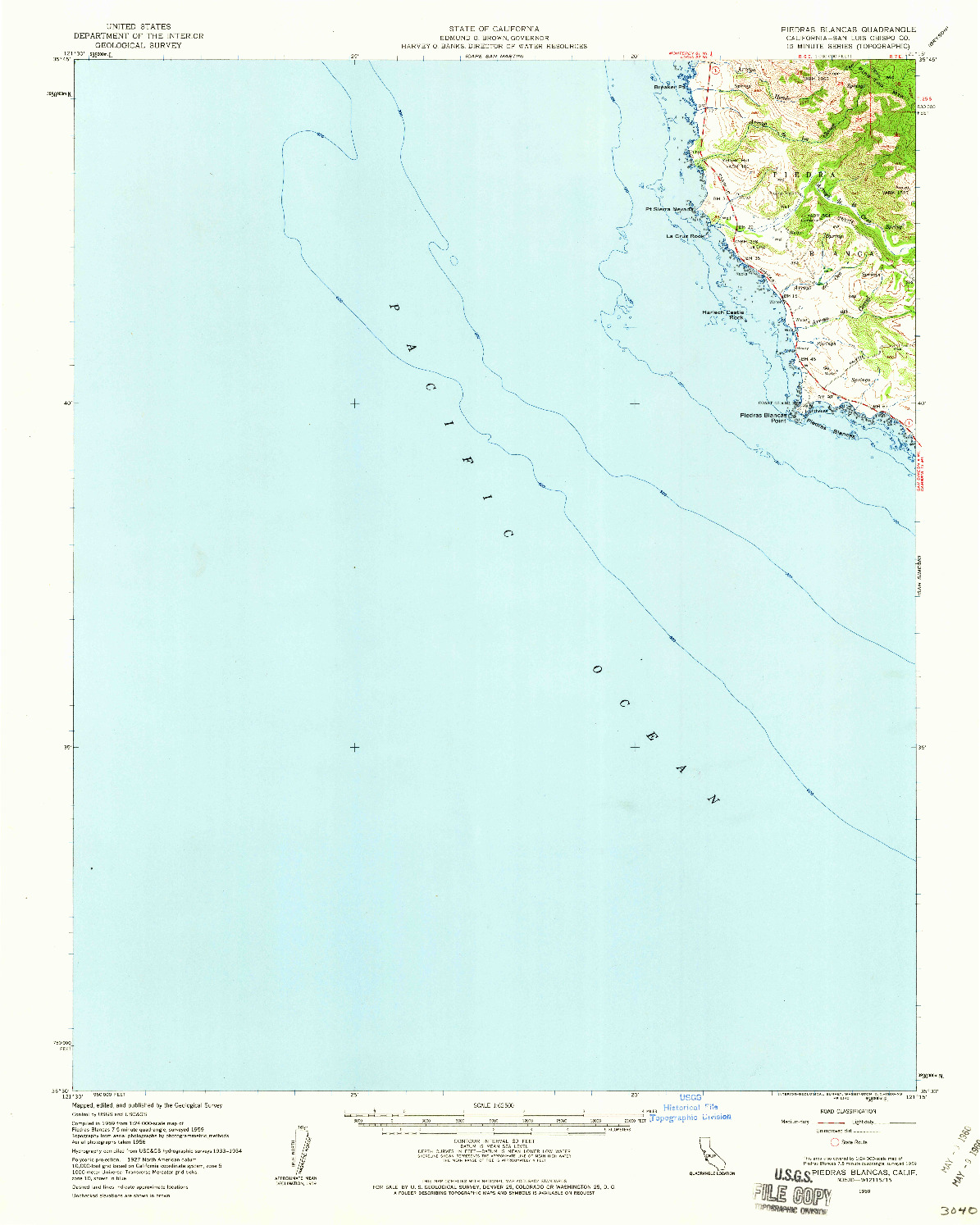 USGS 1:62500-SCALE QUADRANGLE FOR PIEDRAS BLANCAS, CA 1959