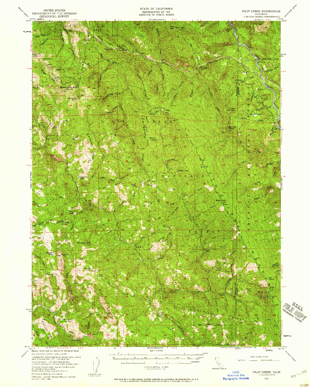 USGS 1:62500-SCALE QUADRANGLE FOR PILOT CREEK, CA 1951