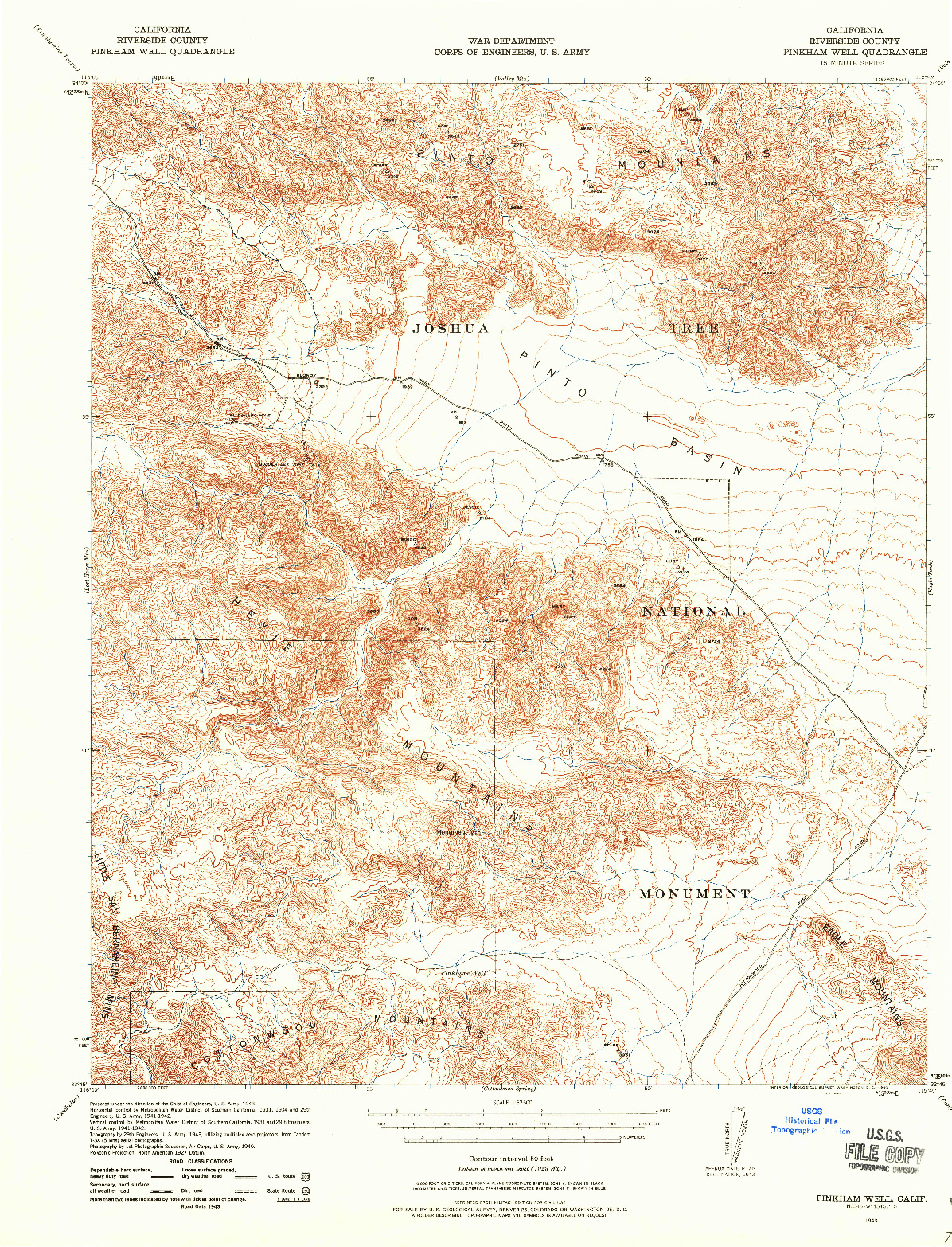 USGS 1:62500-SCALE QUADRANGLE FOR PINKHAM WELL, CA 1943