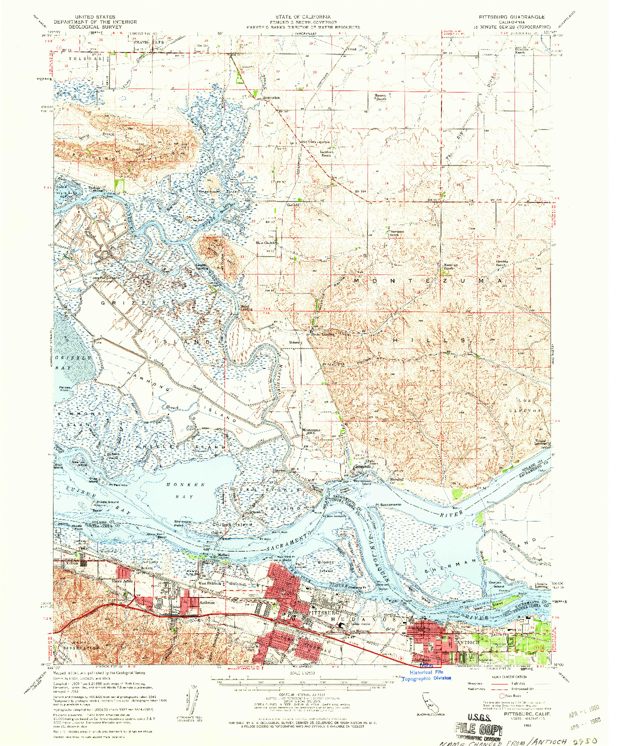 USGS 1:62500-SCALE QUADRANGLE FOR PITTSBURG, CA 1953
