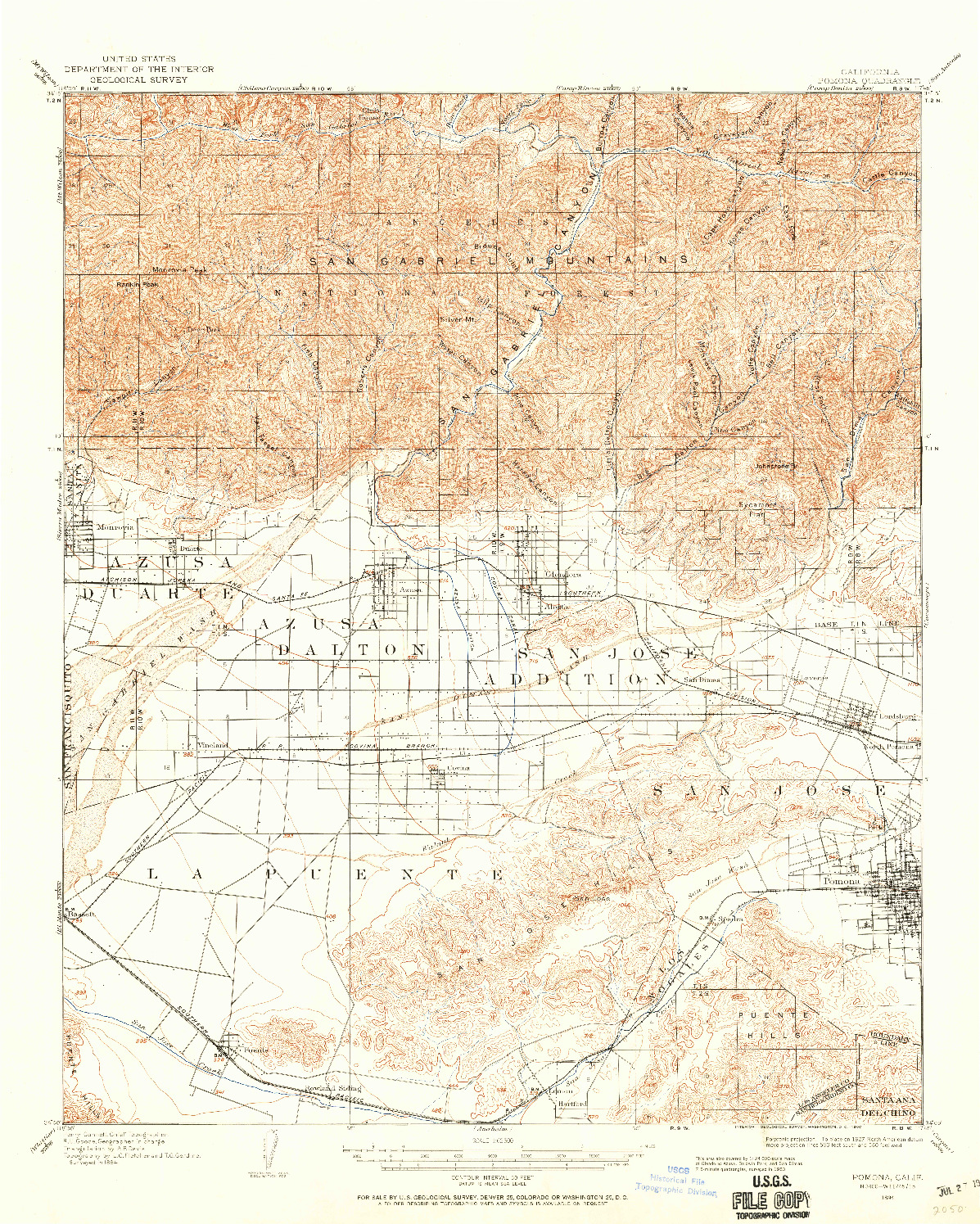 USGS 1:62500-SCALE QUADRANGLE FOR POMONA, CA 1894