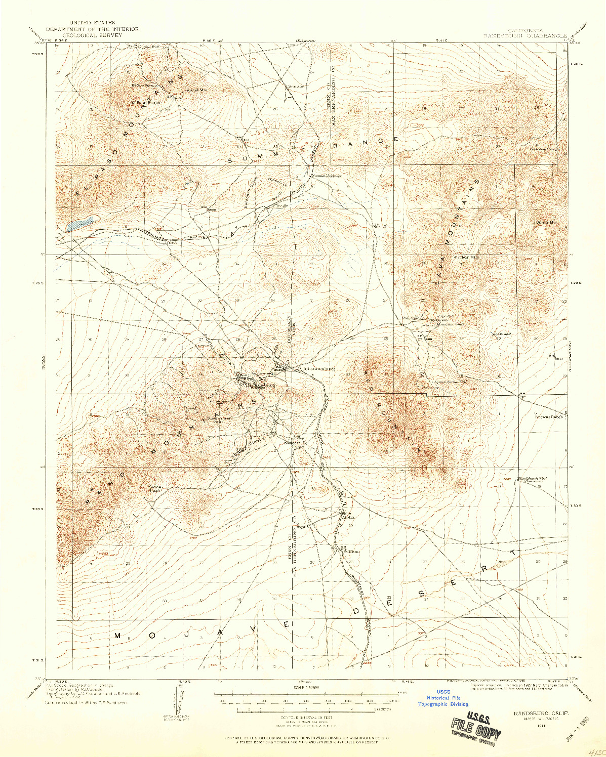 USGS 1:62500-SCALE QUADRANGLE FOR RANDSBURG, CA 1911