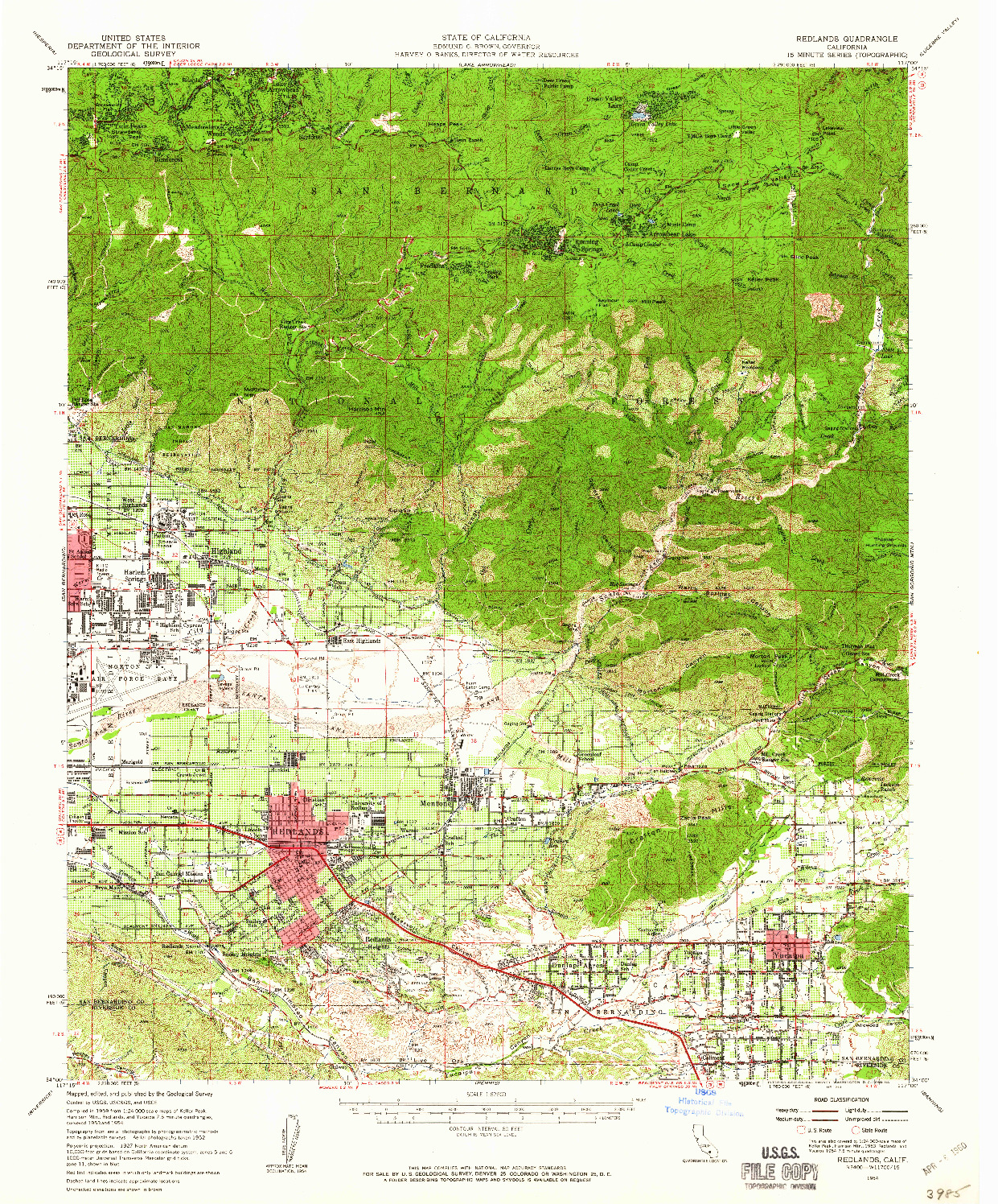 USGS 1:62500-SCALE QUADRANGLE FOR REDLANDS, CA 1954