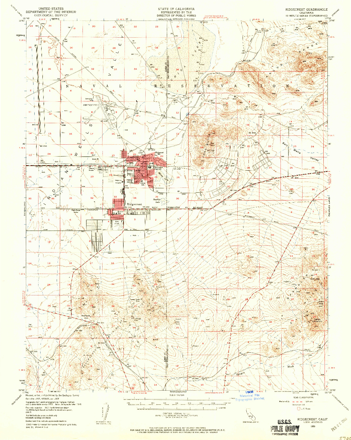 USGS 1:62500-SCALE QUADRANGLE FOR RIDGECREST, CA 1953